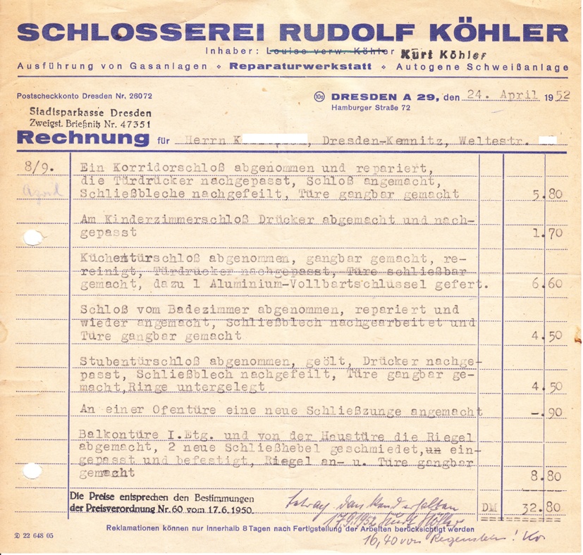 Rechnung für Handwerksleistung (Museum Utopie und Alltag. Alltagskultur und Kunst aus der DDR CC BY-NC-SA)
