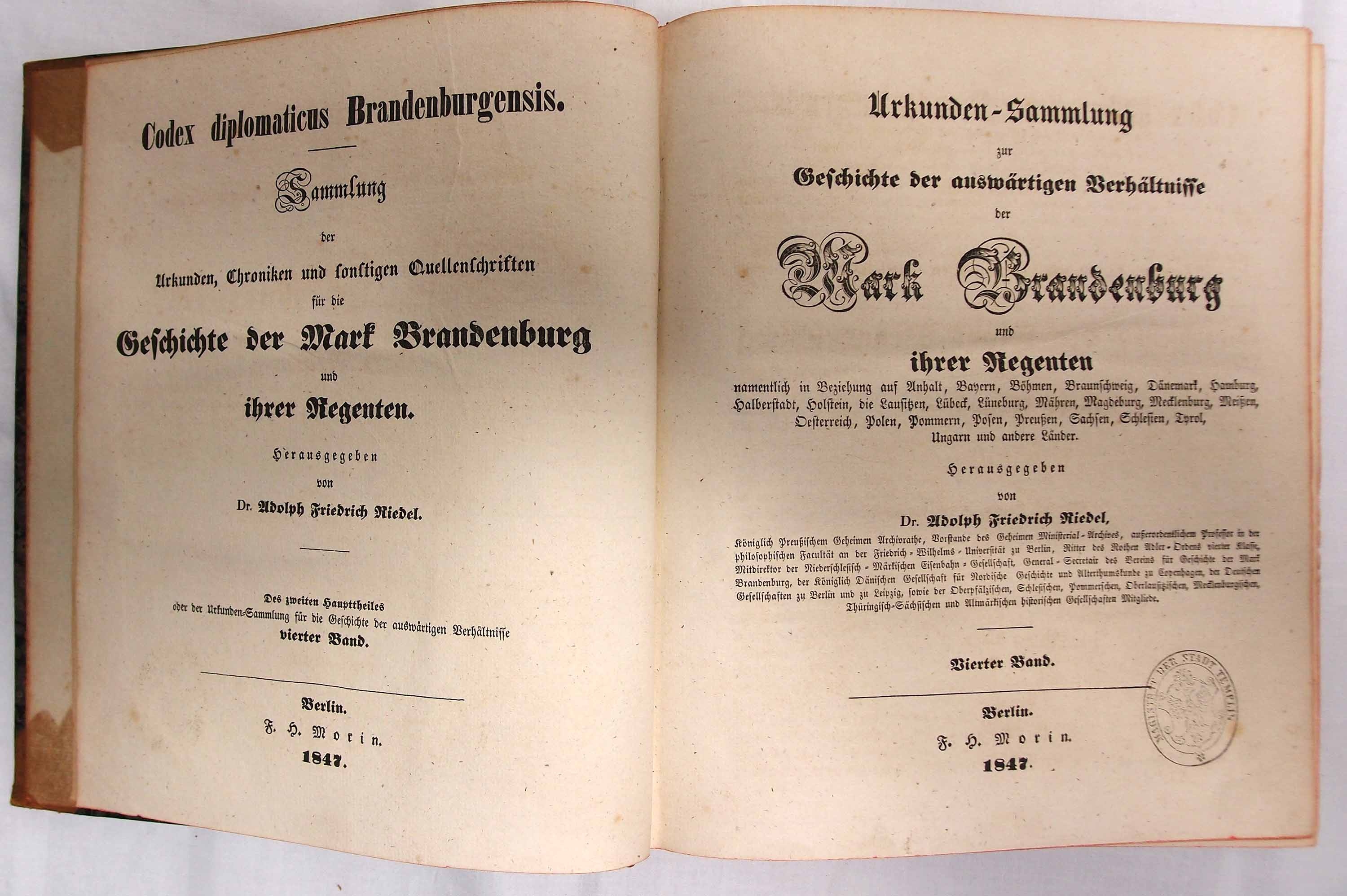 Codex diplomaticus Brandenburgensis, Geschichte der auswärtigen Verhältnisse, 4. Band (Museum für Stadtgeschichte Templin CC BY-NC-SA)