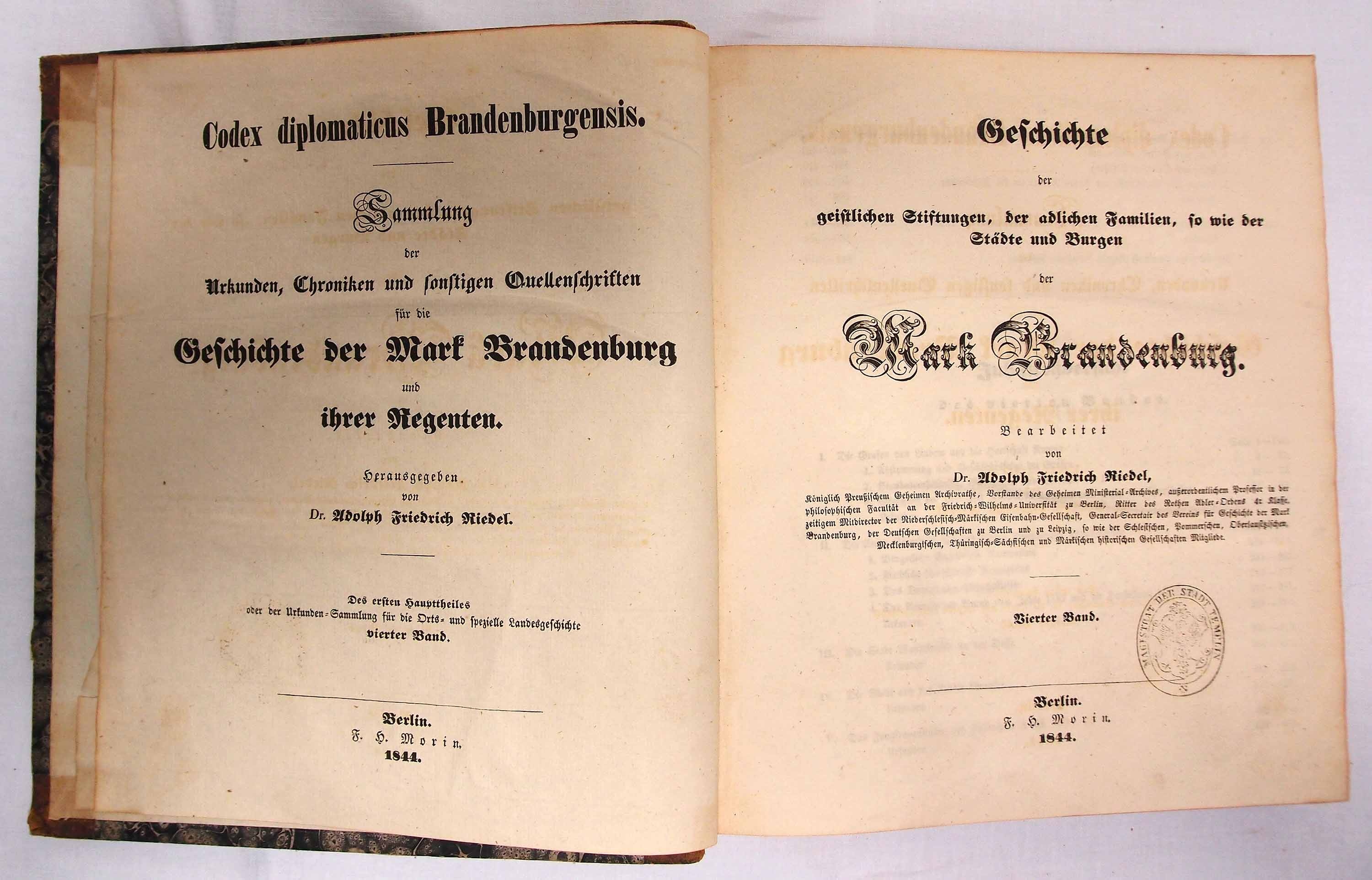 Codex diplomaticus Brandenburgensis, 1. Haupttheil, 4. Band (Museum für Stadtgeschichte Templin CC BY-NC-SA)
