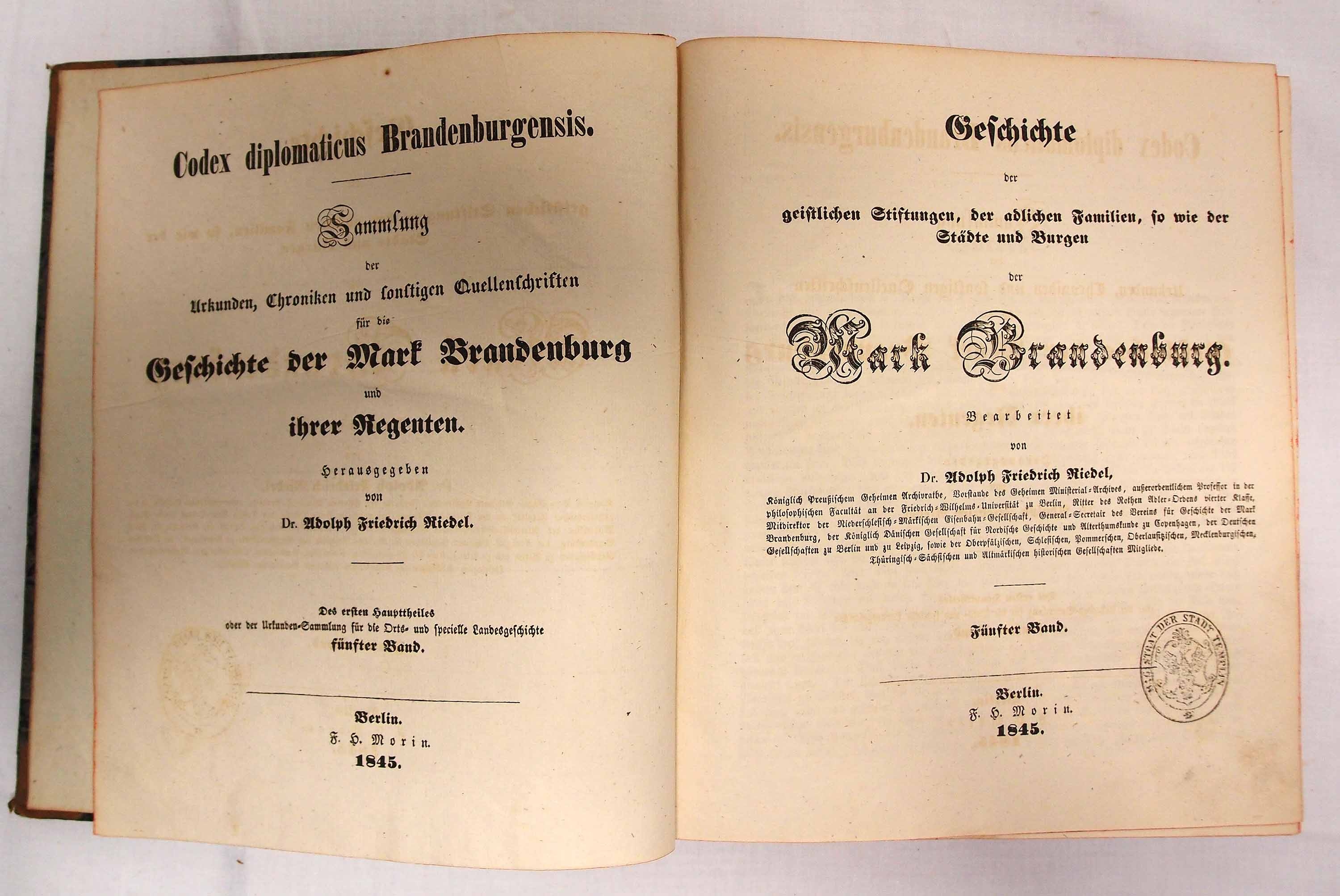 Codex diplomaticus Brandenburgensis, 1. Haupttheil, 5. Band (Museum für Stadtgeschichte Templin CC BY-NC-SA)