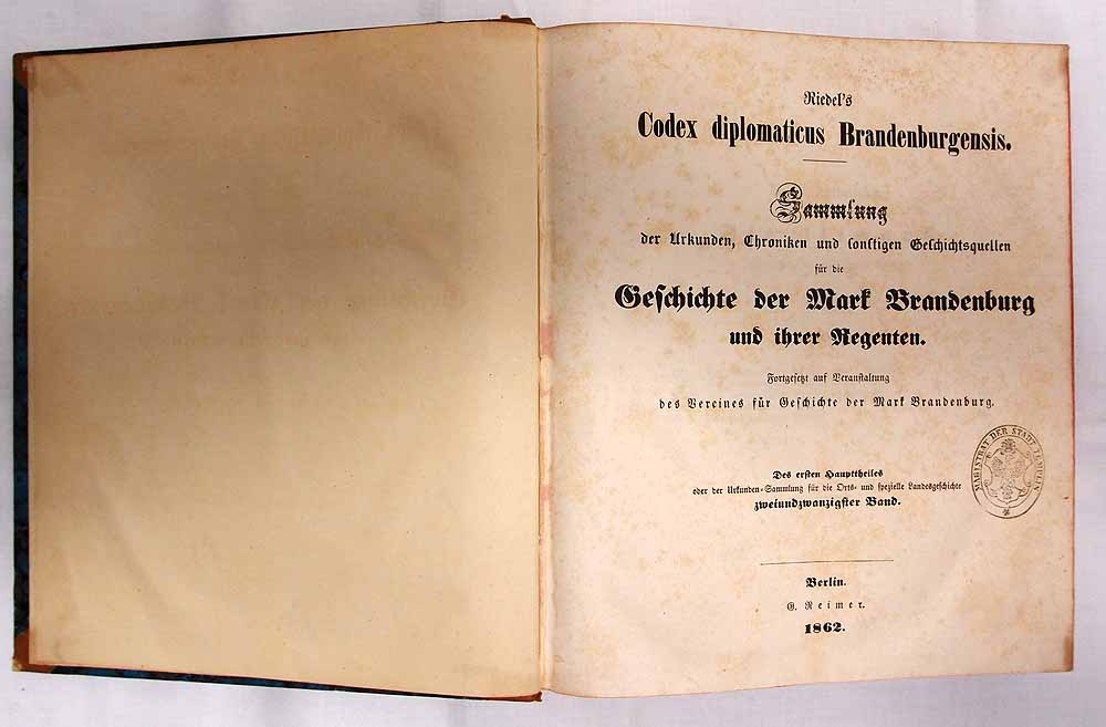 Codex diplomaticus Brandenburgensis, 1. Haupttheil, 22. Band (Museum für Stadtgeschichte Templin CC BY-NC-SA)