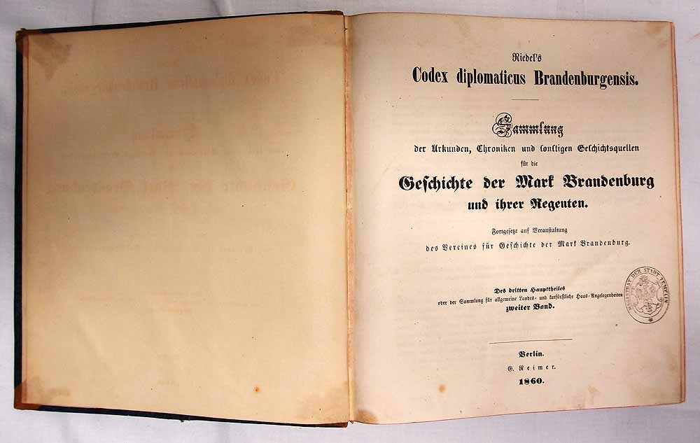 Codex diplomaticus Brandenburgensis, 3. Haupttheil, 2. Band (Museum für Stadtgeschichte Templin CC BY-NC-SA)