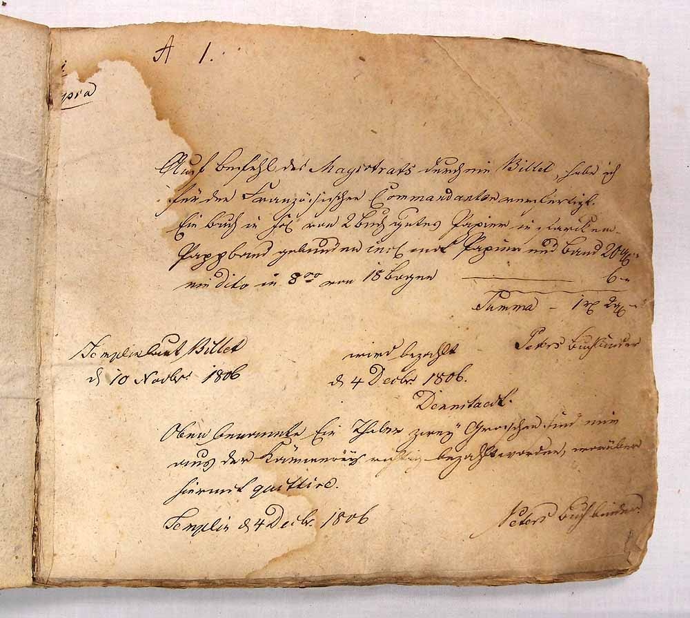 Buch über die Lieferungen an die französische Besatzung 1806-1809 (Museum für Stadtgeschichte Templin CC BY-NC-SA)