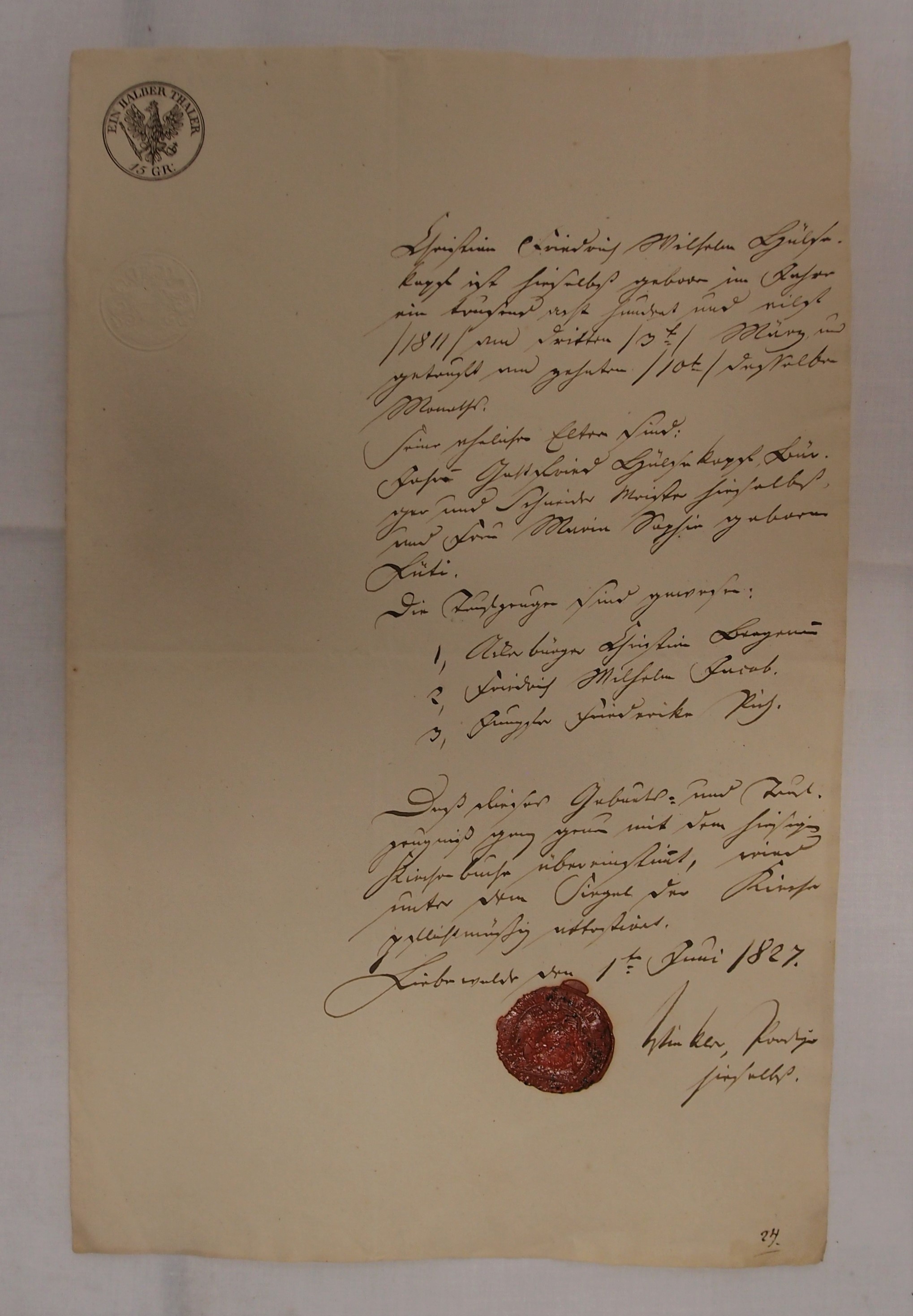 Geburts-Brief Friedrich Wilhelm Hülsekopf (Museum für Stadtgeschichte Templin CC BY-NC-SA)