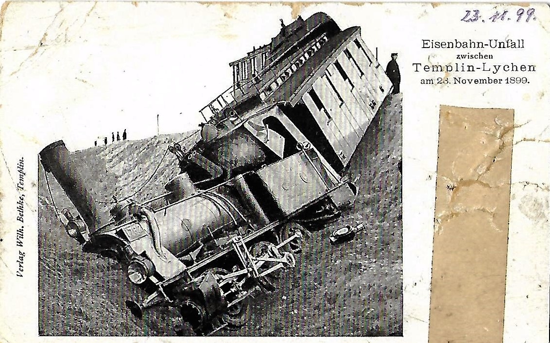 Postkarte Eisenbahn - Unfall von 1899 (Museum für Stadtgeschichte Templin CC BY-NC-SA)