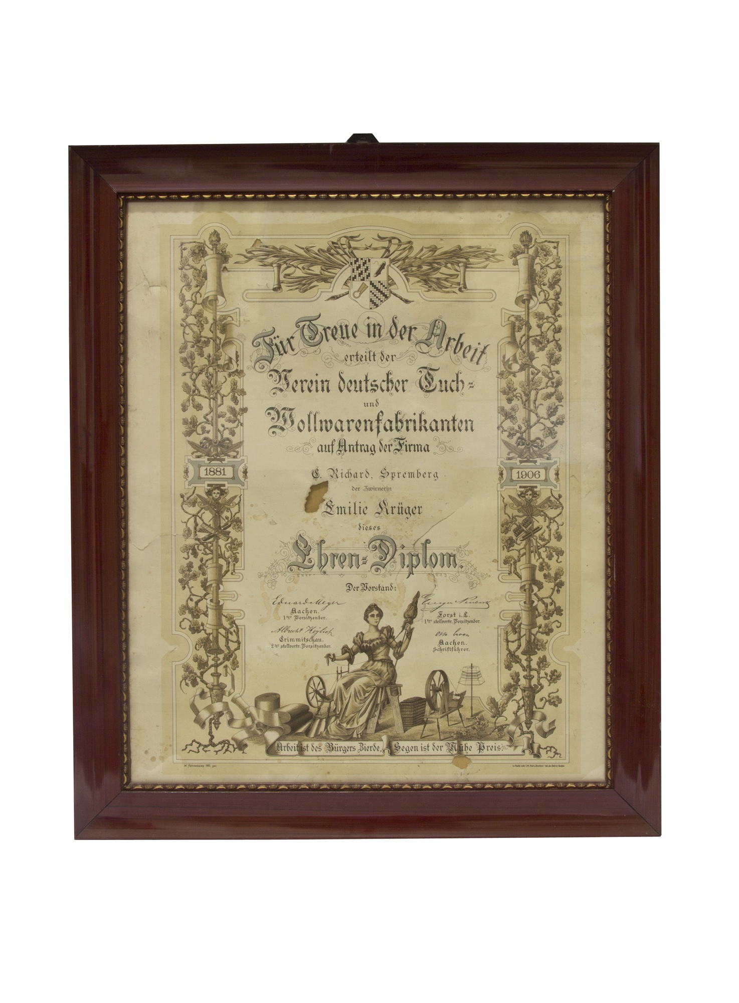 Treue-Diplom (Niederlausitzer Heidemuseum CC BY-NC-SA)