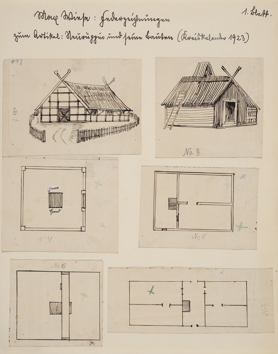 6 Federzeichnungen zu „Neuruppin und seine Bauten“ (Museum Neuruppin RR-F)