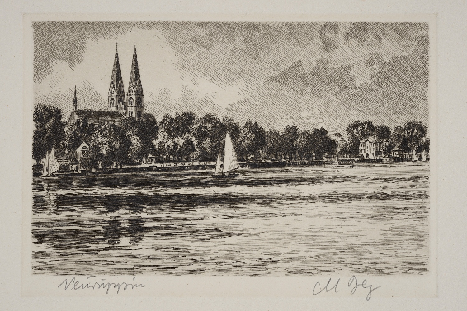 Ansicht der Klosterkirche vom Ruppiner See her (Museum Neuruppin RR-F)