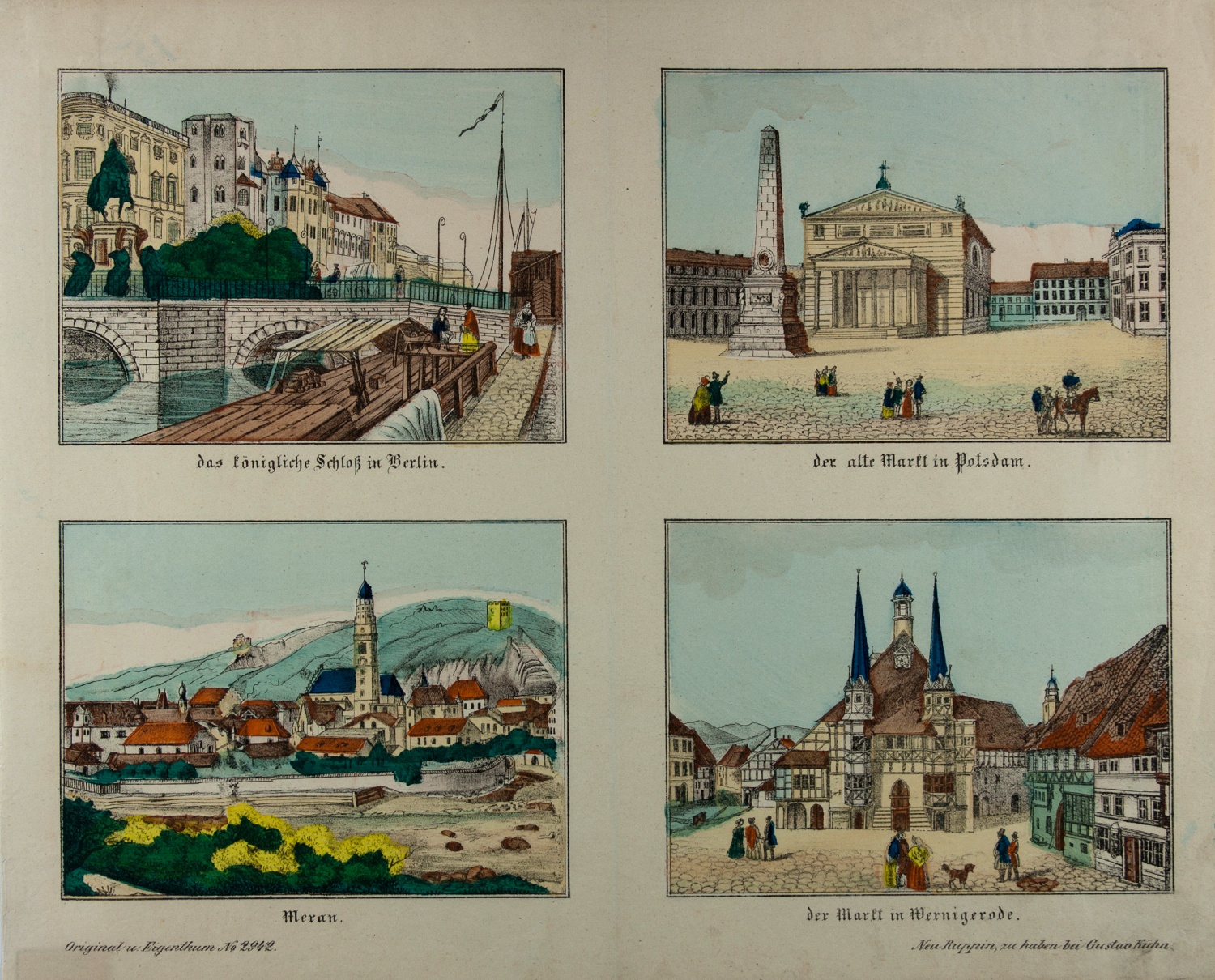 Neuruppiner Bilderbogen Nr. 2.942: Vier Stadtansichten (Museum Neuruppin RR-F)