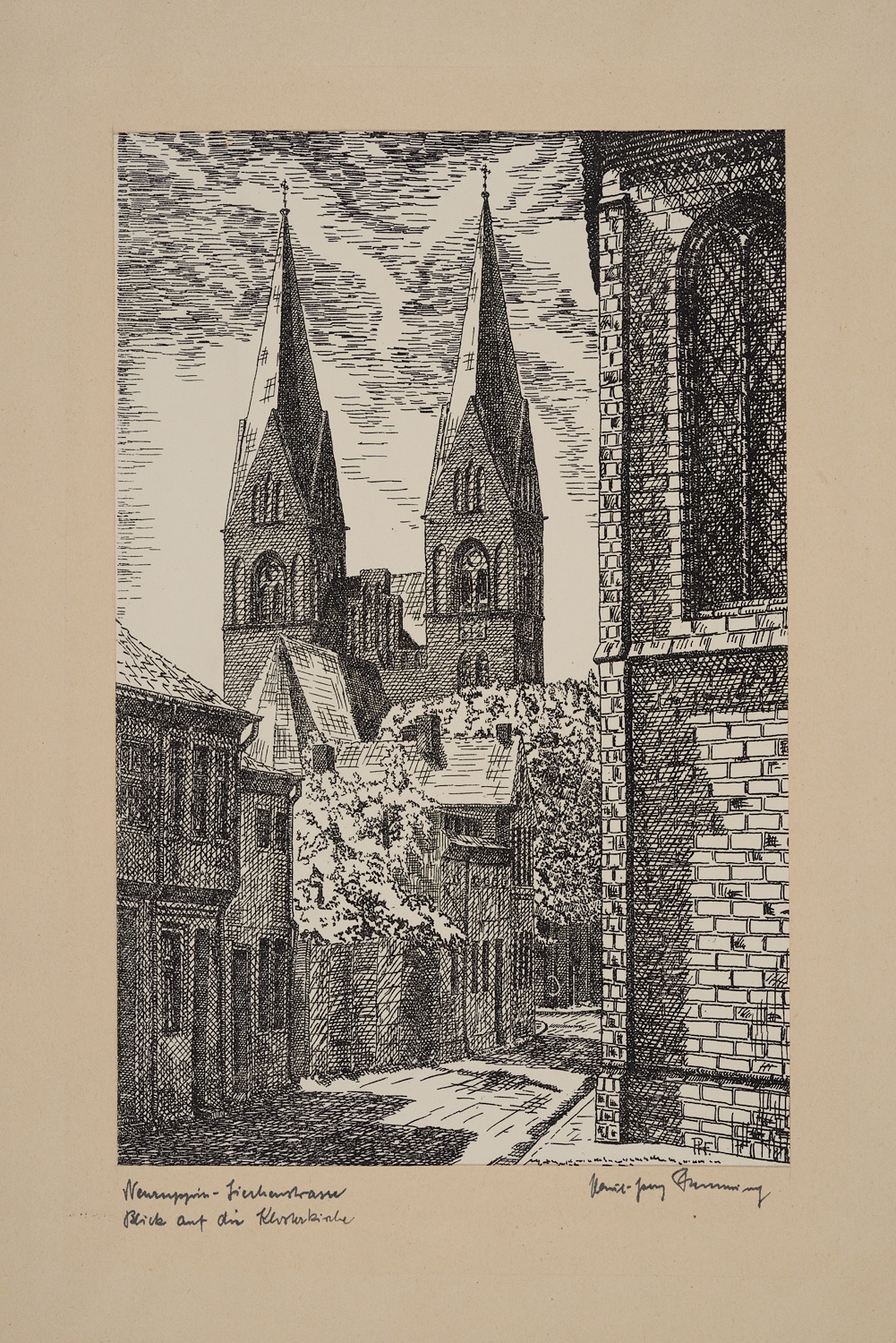 Neuruppin, Siechenstraße – Blick auf die Klosterkirche (Museum Neuruppin RR-F)