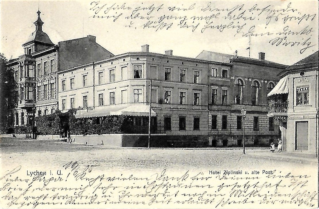 Ansichtskarte "Hotel Ziplinski u. alte Post" in Lychen (Museum für Stadtgeschichte Templin CC BY-NC-SA)