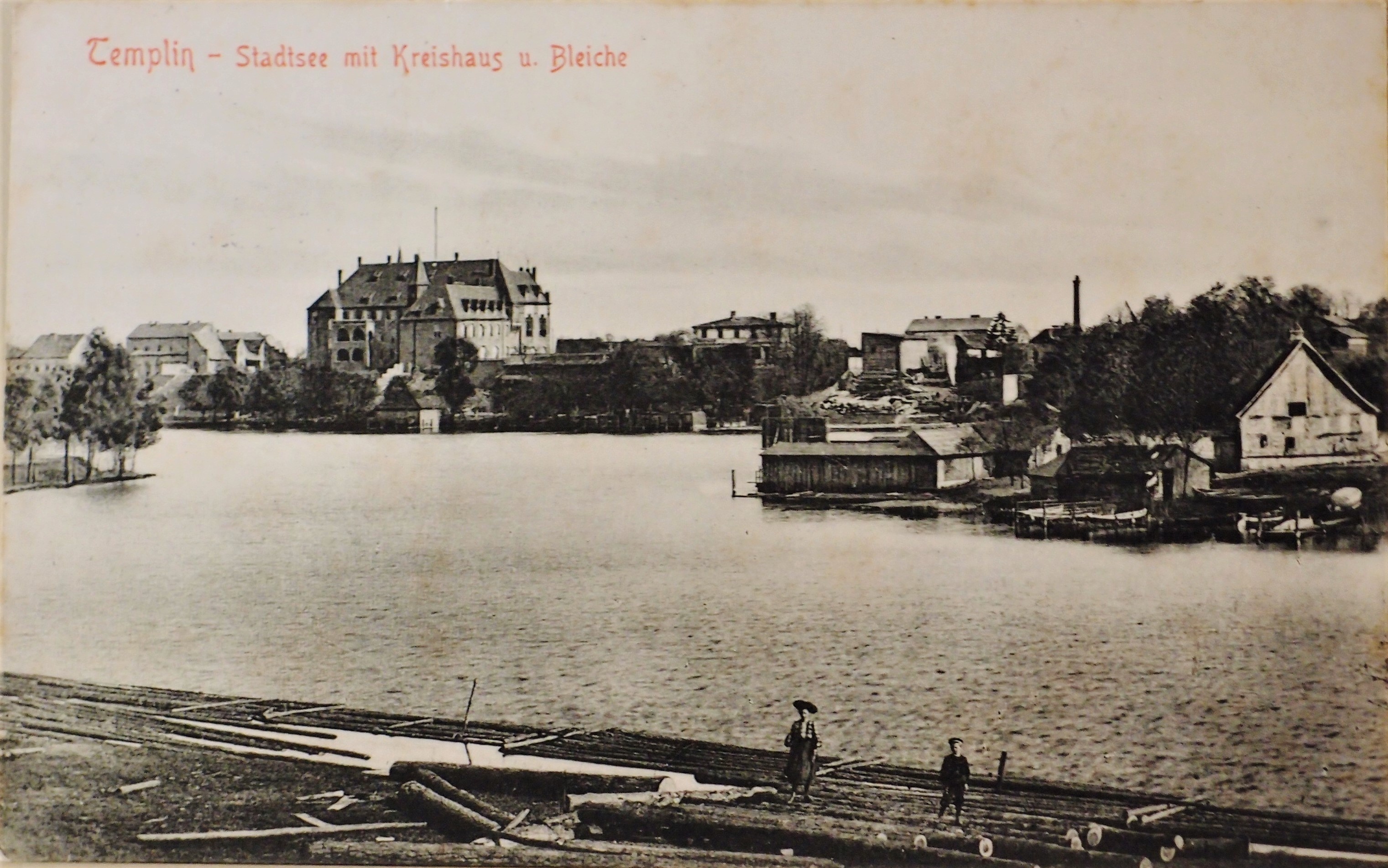 Ansichtskarte "Stadtsee mit Kreishaus u. Bleiche" in Templin (Museum für Stadtgeschichte Templin CC BY-NC-SA)