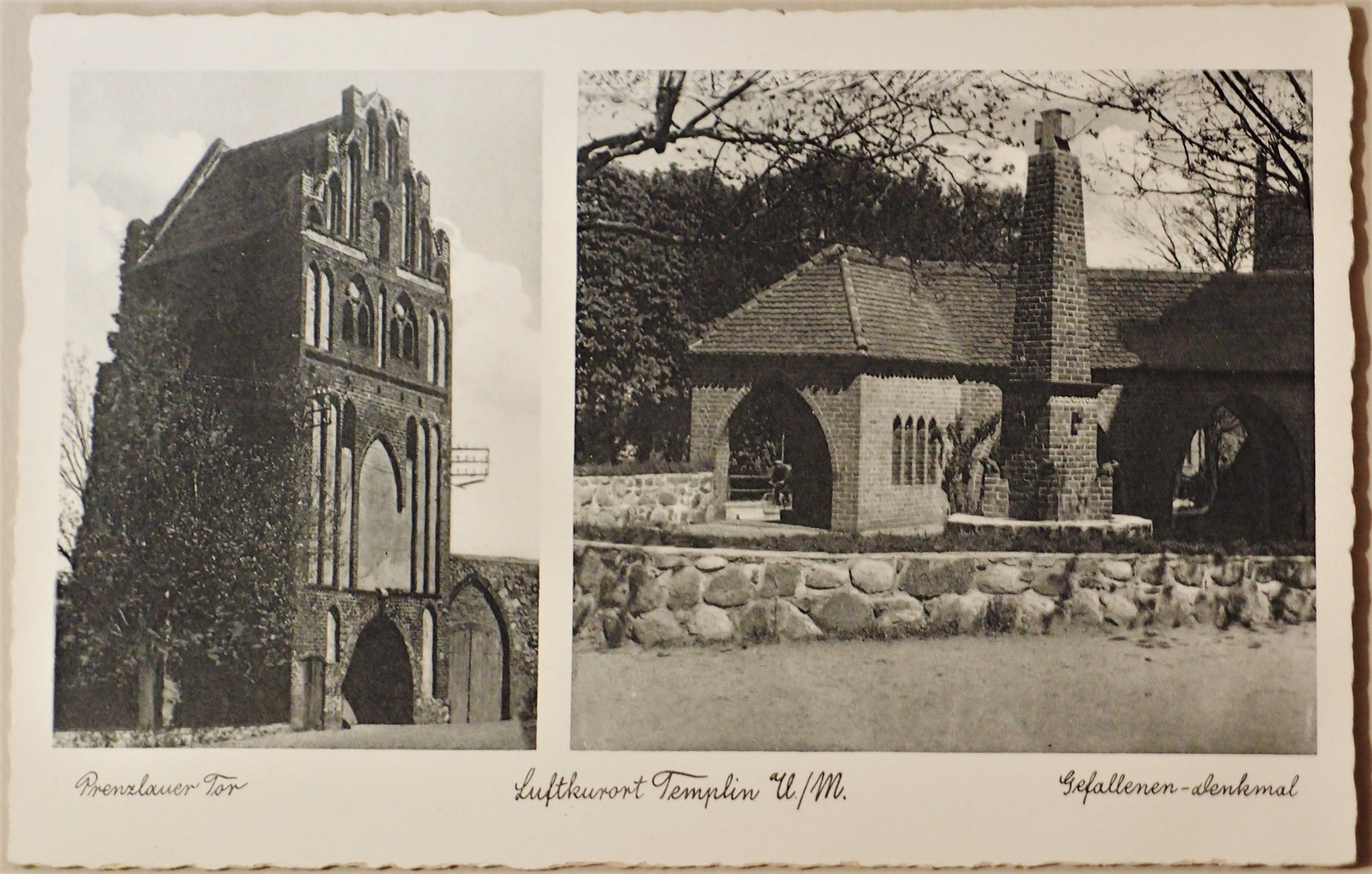 Ansichtskarte vom Prenzlauer Tor und Gefallenen - Denkmal in Templin (Museum für Stadtgeschichte Templin CC BY-NC-SA)