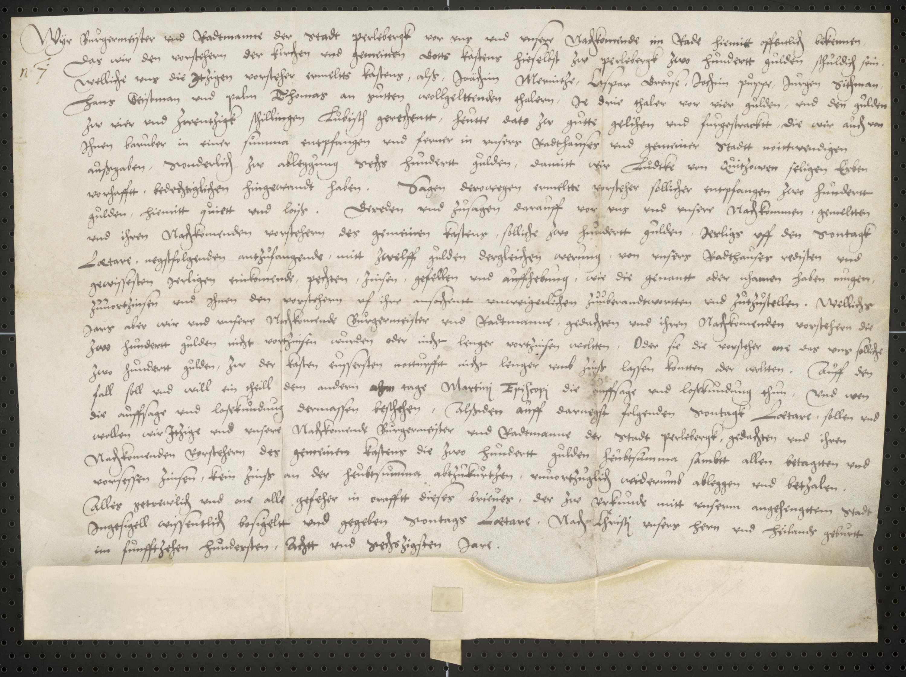 Obligation des Rats zu Perleberg über 200 Gulden schuldig...(1568) (Domstiftsarchiv Brandenburg/Havel CC BY-NC-SA)