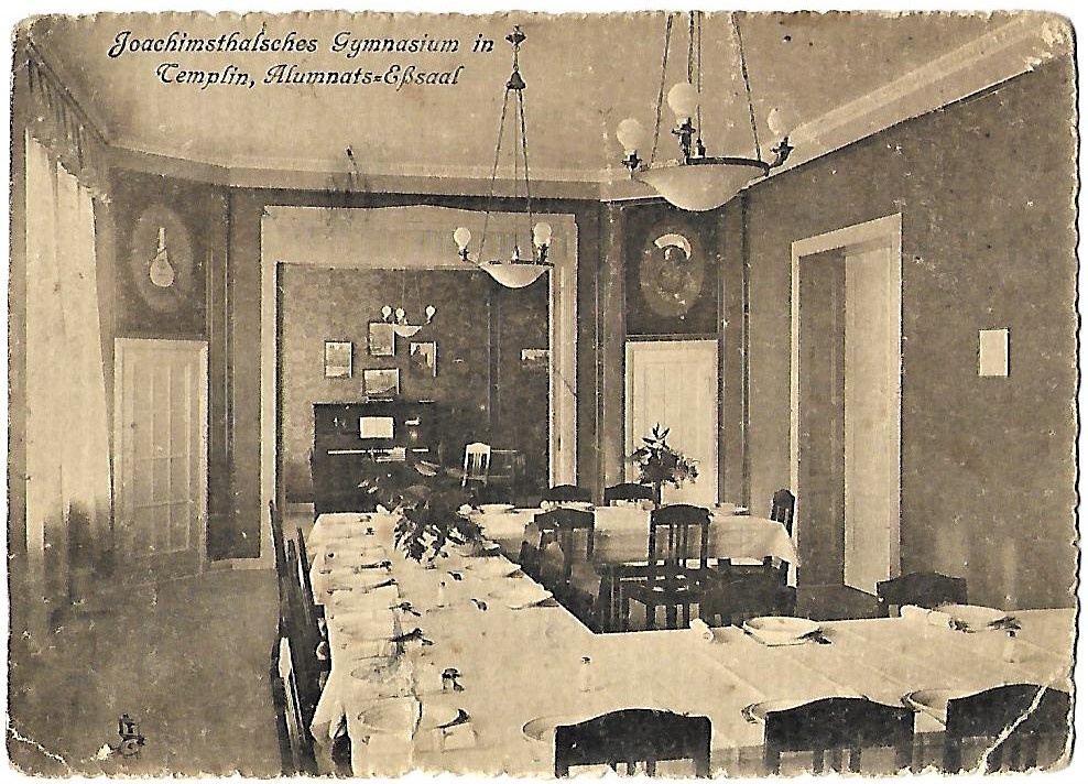 Ansichtskarte "Joachimsthalsches Gymnasium in Templin, Alumnats=Eßsaal" (Museum für Stadtgeschichte Templin CC BY-NC-SA)