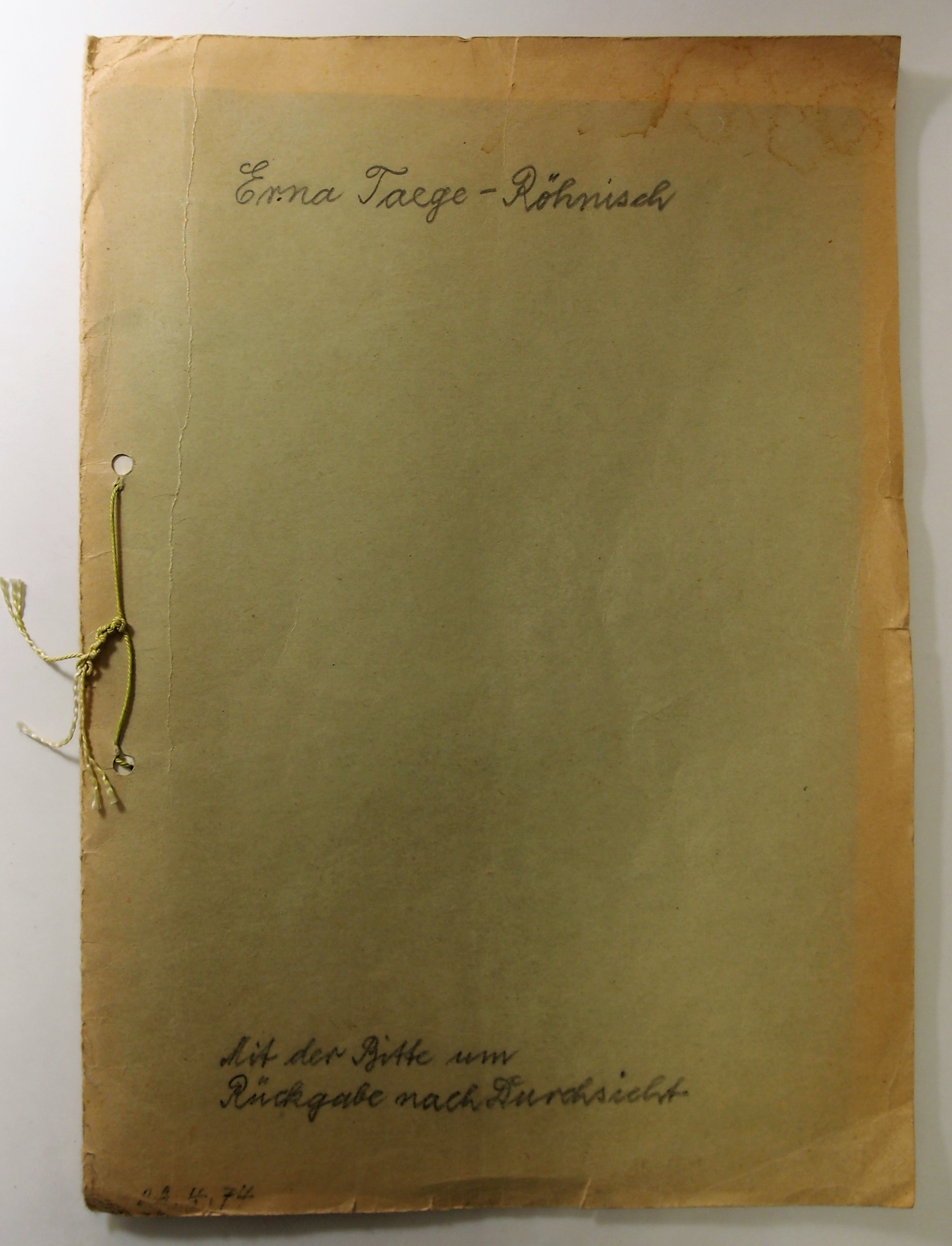 Lebens- und Arbeitsbericht Erna Taege-Röhnisch (Museum für Stadtgeschichte Templin CC BY-NC-SA)