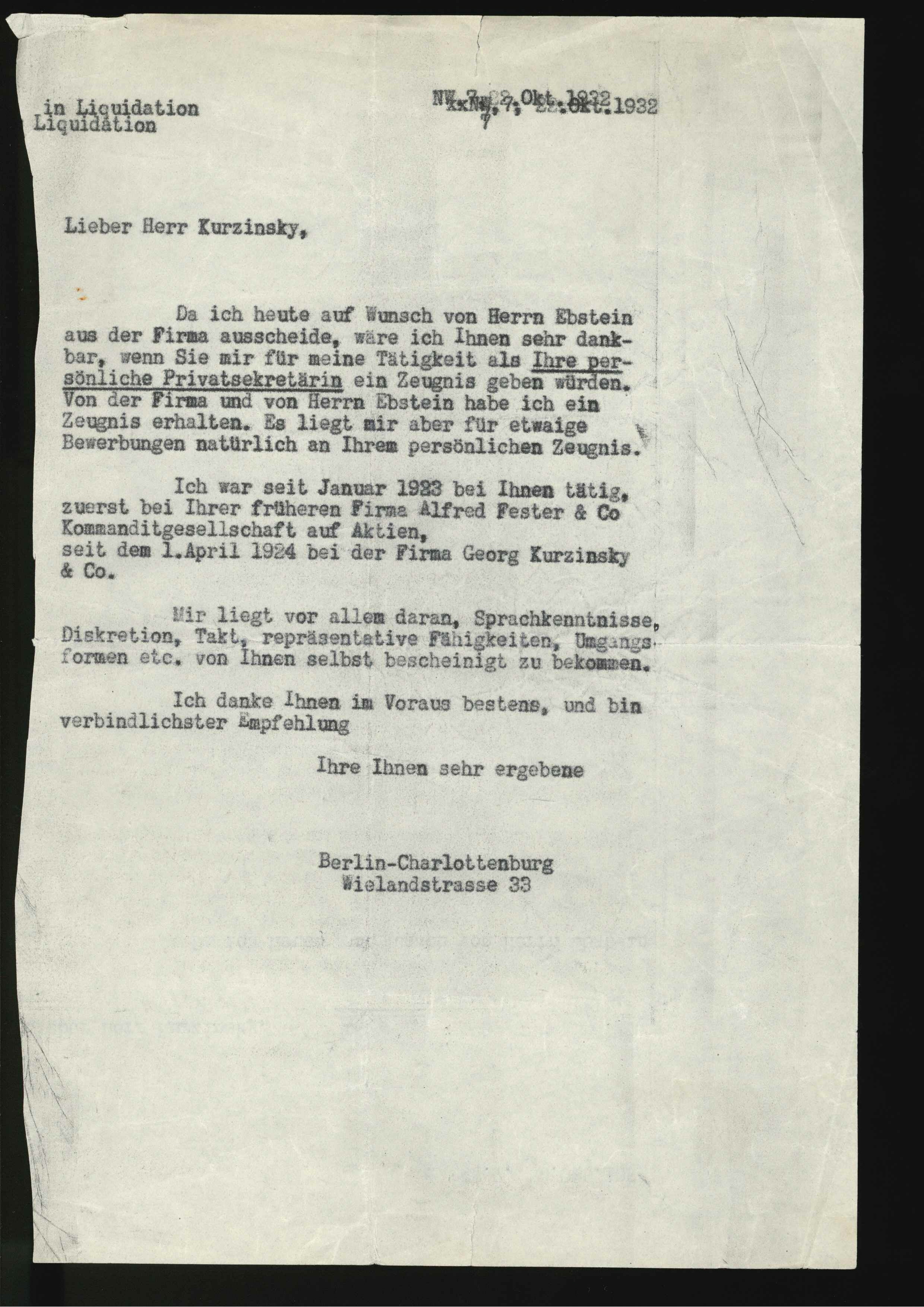 Brief an Georg Kurzinsky, Else Weil 1932 (KTL CC BY-NC-SA)