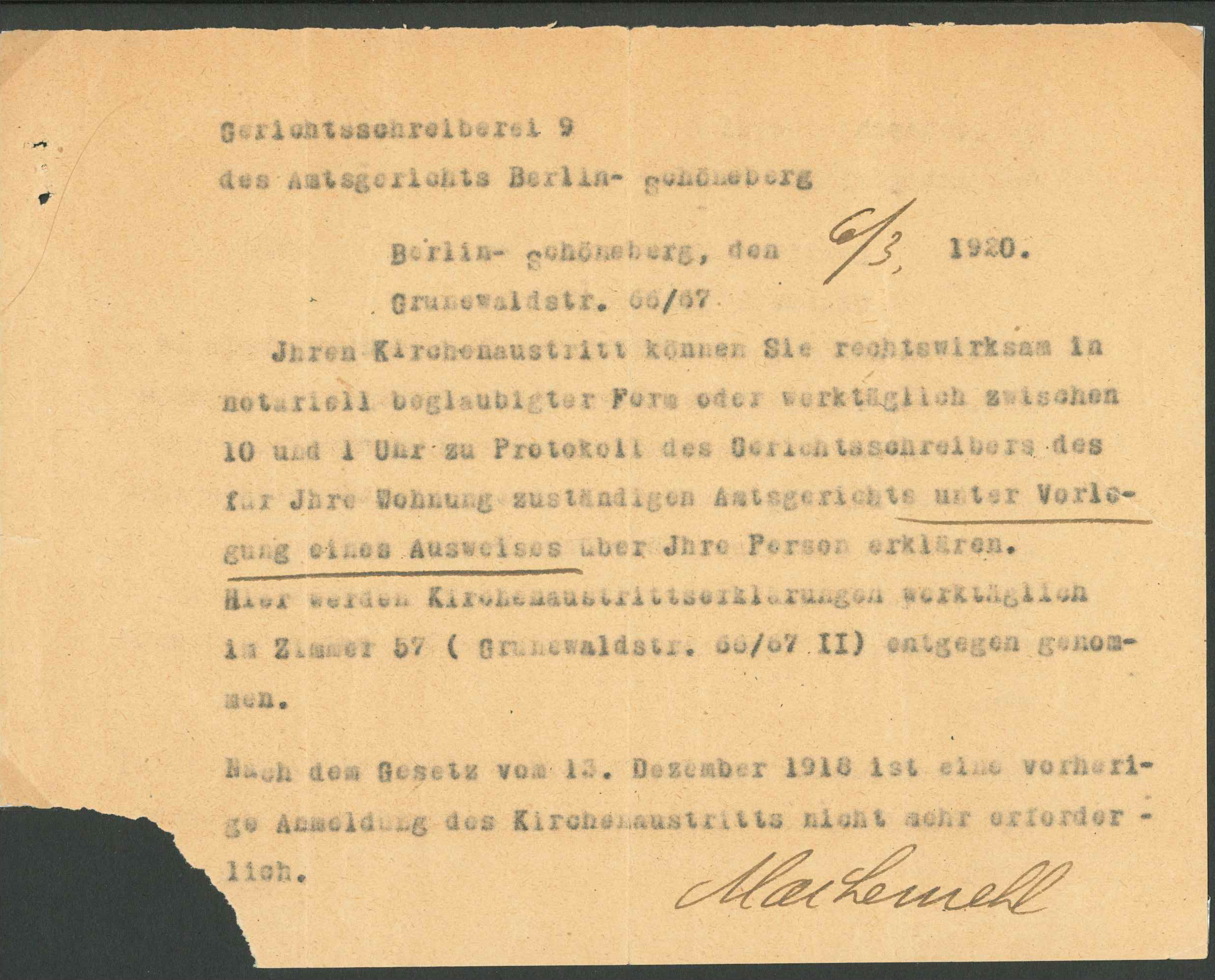 Dokument Kirchenaustritt 1920 (KTL CC BY-NC-SA)