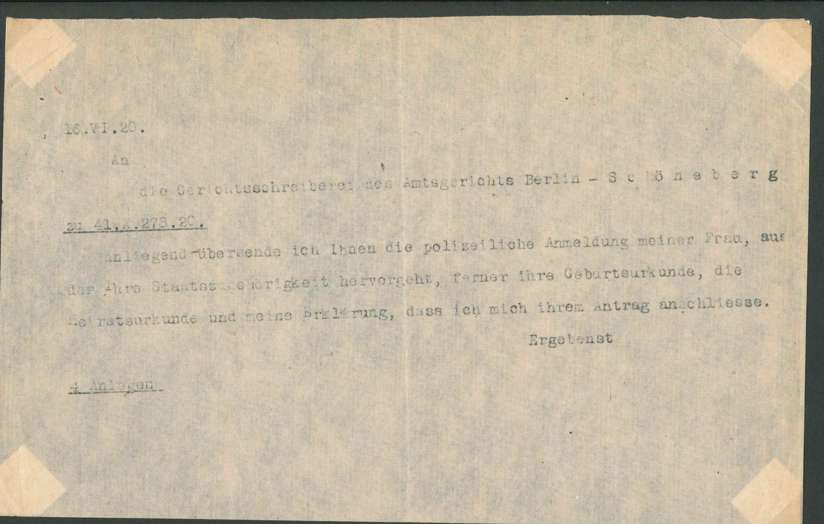 Kurzbrief an die Gerichtsschreiberei, Kurt Tucholsky 1920 (KTL CC BY-NC-SA)