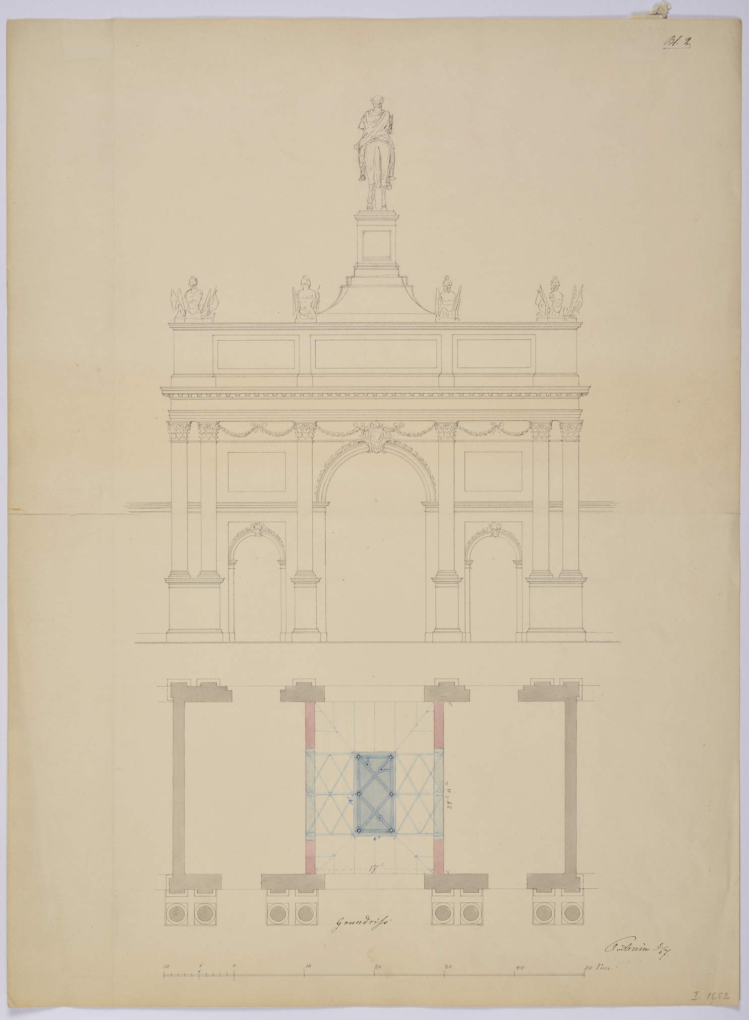 Entwurf eines Denkmals für Friedrich II. auf dem Brandenburger Tor (I) (Potsdam Museum - Forum für Kunst und Geschichte CC BY-NC-SA)