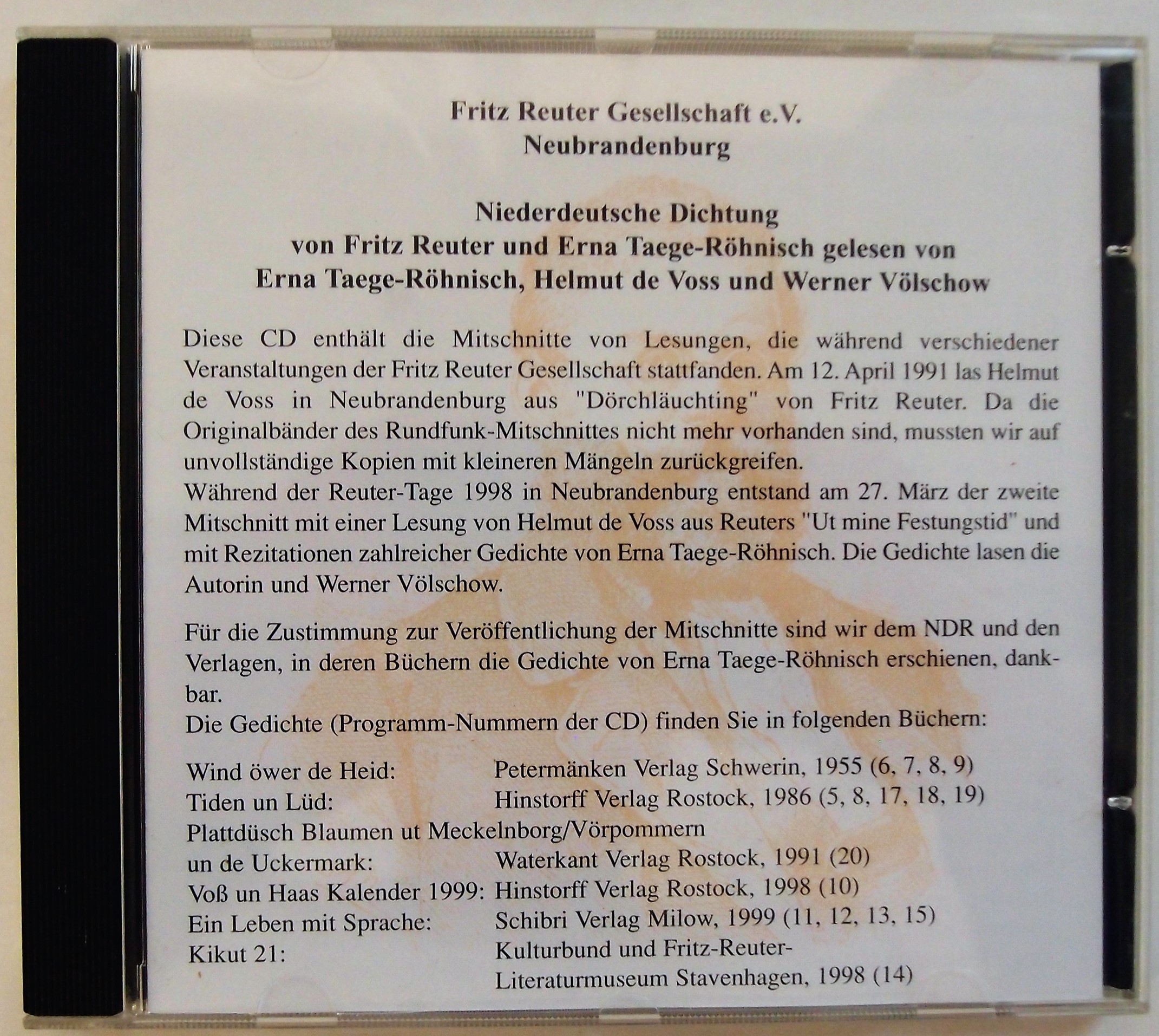 Niederdeutsche Dichtung von Fritz Reuter und Erna Taege-Röhnisch (Museum für Stadtgeschichte Templin CC BY-NC-SA)