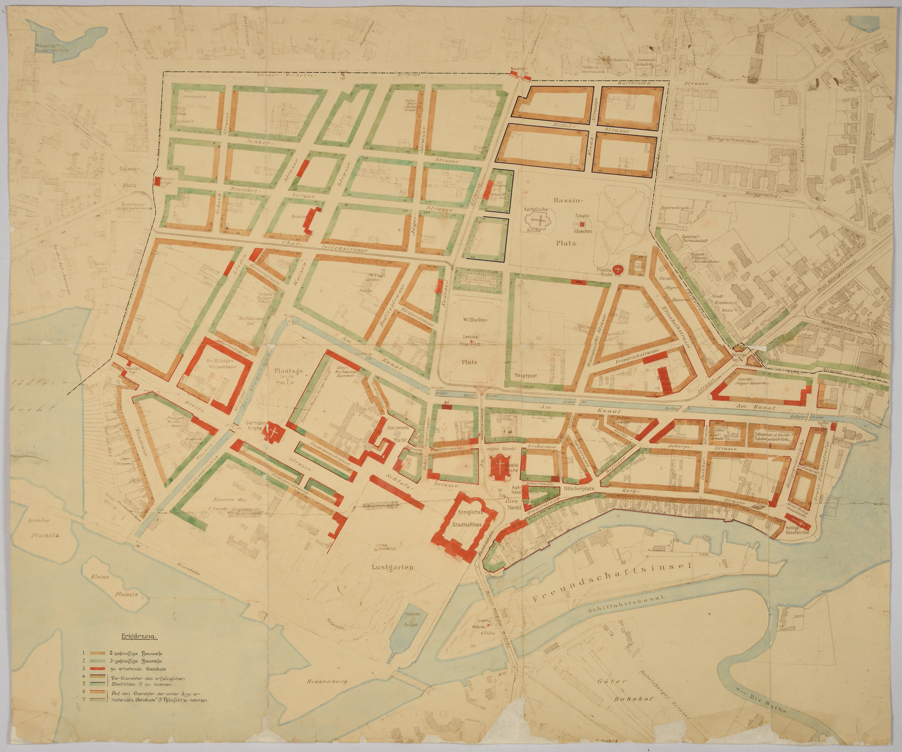 Kartierungsplan der Potsdamer Innenstadt mit Vorschlägen zur künftigen Denkmal- und Stadtbildpflege (Potsdam Museum - Forum für Kunst und Geschichte CC BY-NC-SA)