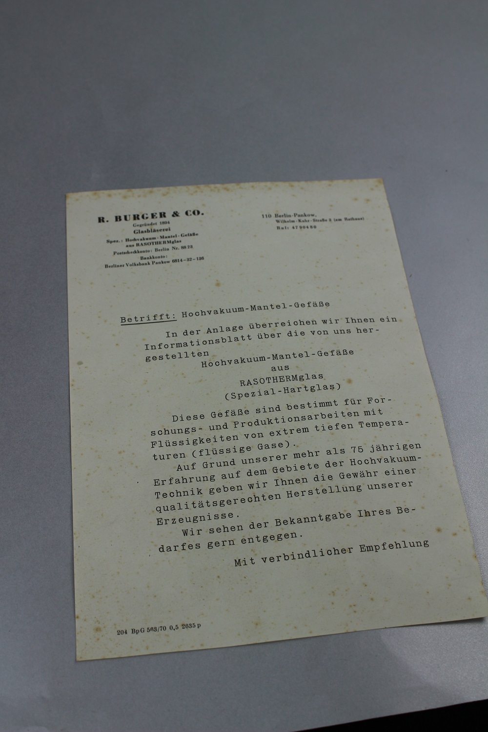 Informationsblatt über Hochvakuum-Mantel-Gefäße (Museum Baruther Glashütte CC BY-NC-SA)