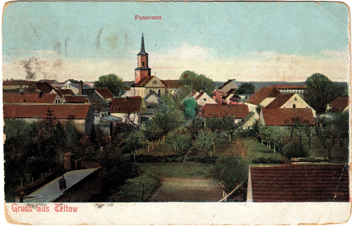 Postkarte Teltow Innenstadt (farbig) von Ost nach West (Heimatmuseum Stadt Teltow CC BY-NC-SA)