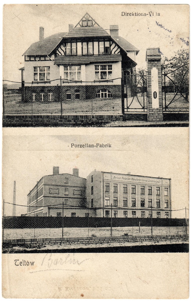 Teltow, Porzellanfabrik und Direktorenvilla um 1914 (s/w) (Heimatmuseum Stadt Teltow CC BY-NC-SA)