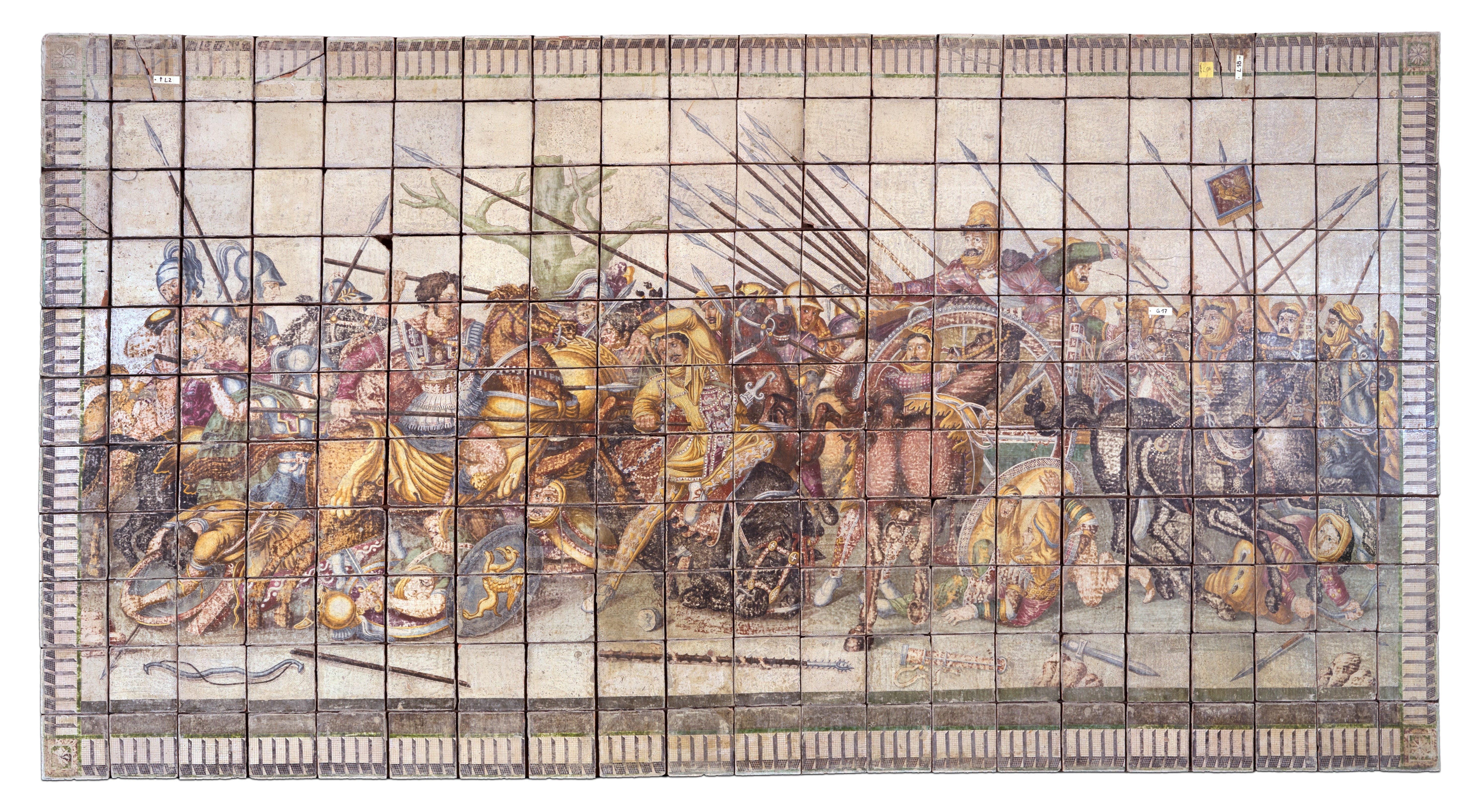 Fliesenmosaik mit Schlachtszene aus dem Orient (DKB STIFTUNG - Schloss & Gut Liebenberg CC BY-NC-SA)
