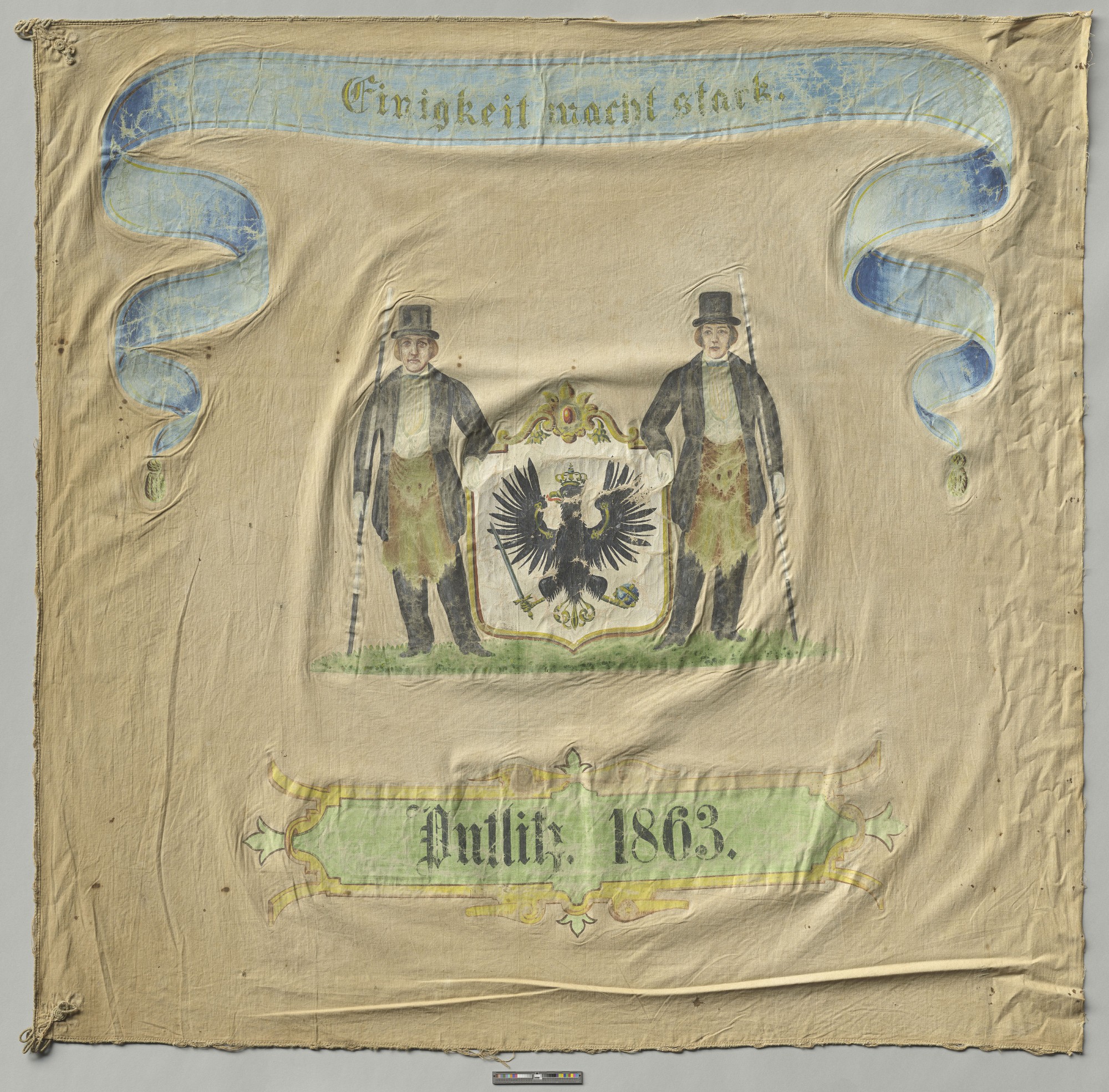 Fahne des Maurergewerks der Stadt Putlitz 1863 (Museumsfabrik Pritzwalk CC BY-NC-SA)