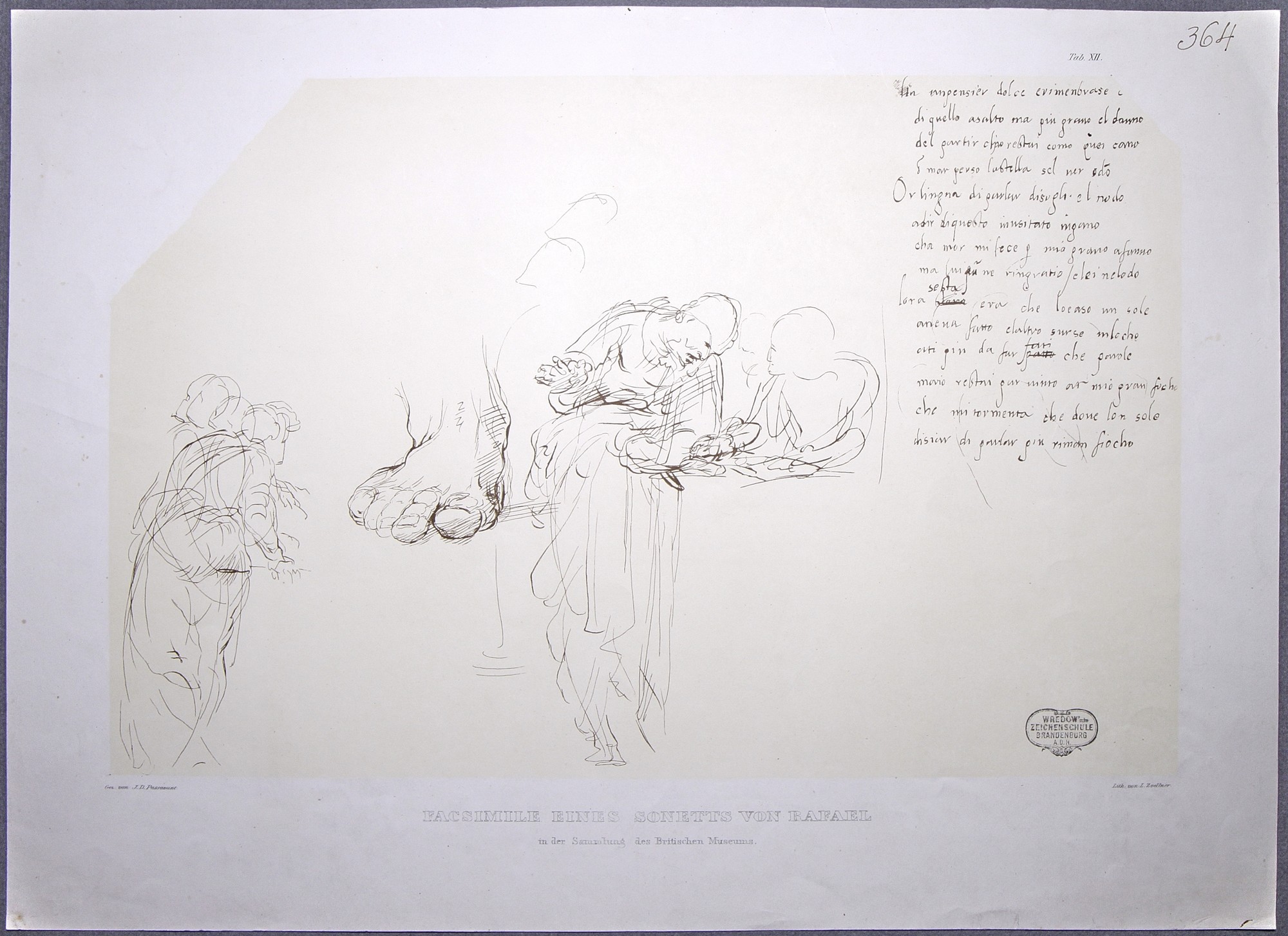 Facsimile eines Sonetts von Rafael in der Sammlung des Britischen Museums (Stiftung Wredowsche Zeichenschule Brandenburg/Havel CC BY-NC-SA)