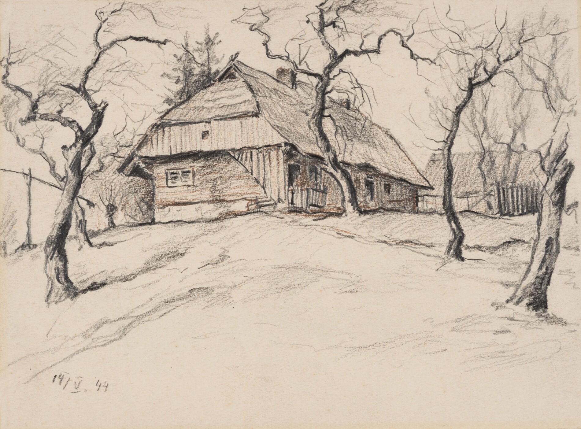 "Bauernhaus mit Bäumen" (Museum und Galerie Falkensee CC BY-NC-SA)