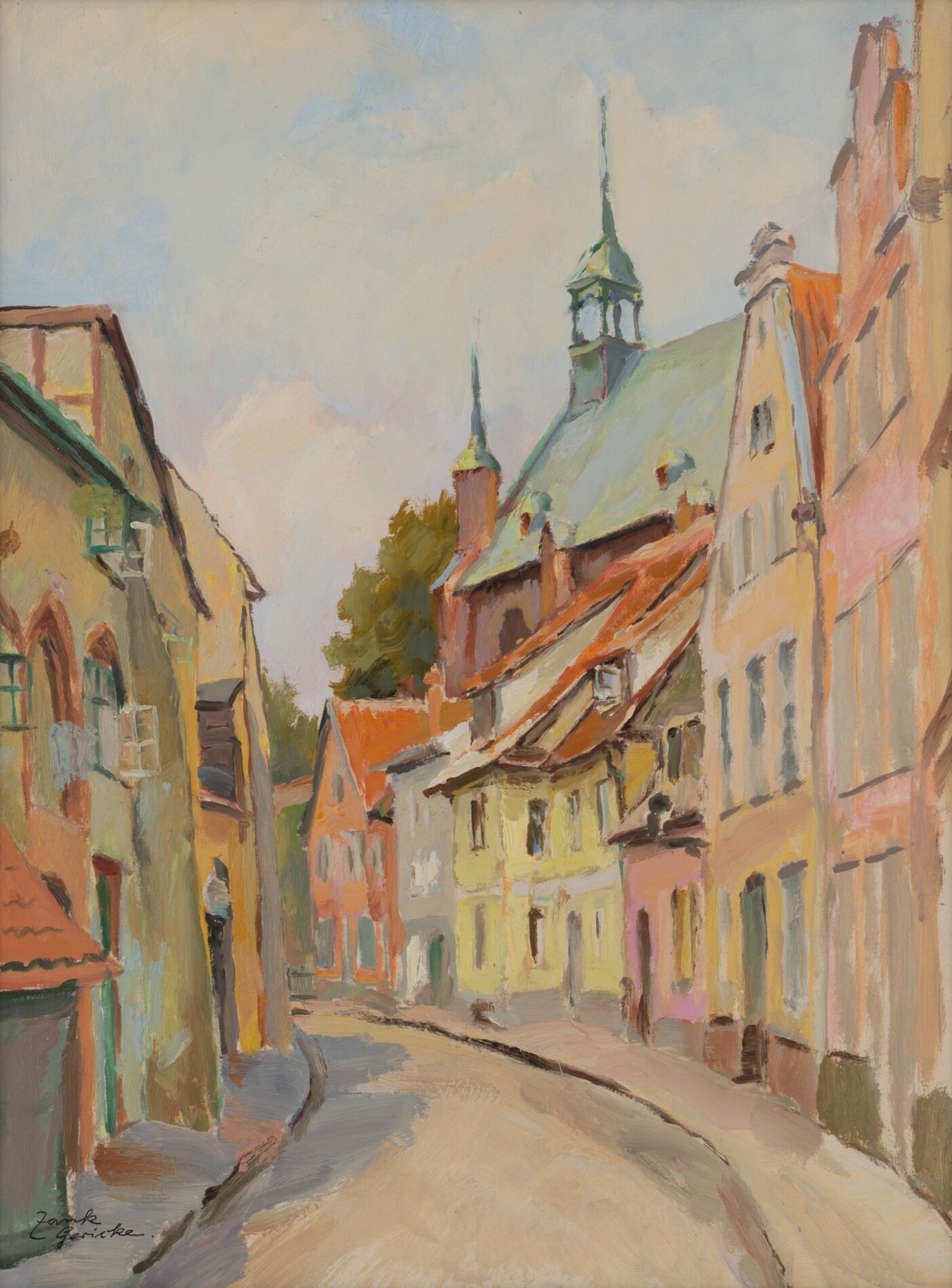 "Geschwungene Straße an der Kirche" (Stralsund  Johanniskloster) (Museum und Galerie Falkensee CC BY-NC-SA)