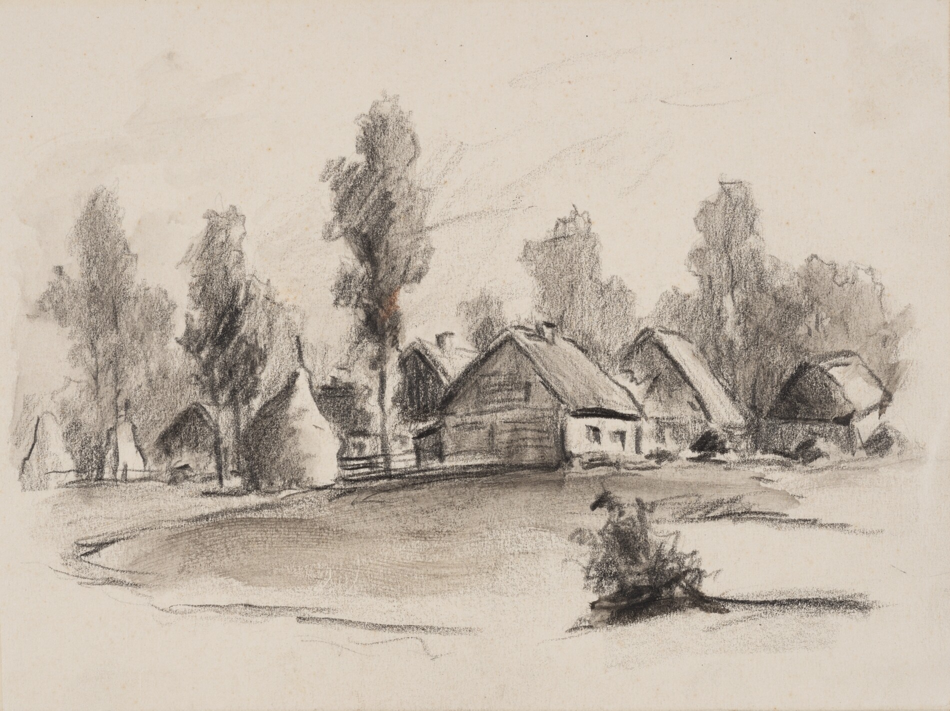 "Häuser, Bäume, Getreidehocken" (Heuhocken) (Museum und Galerie Falkensee CC BY-NC-SA)