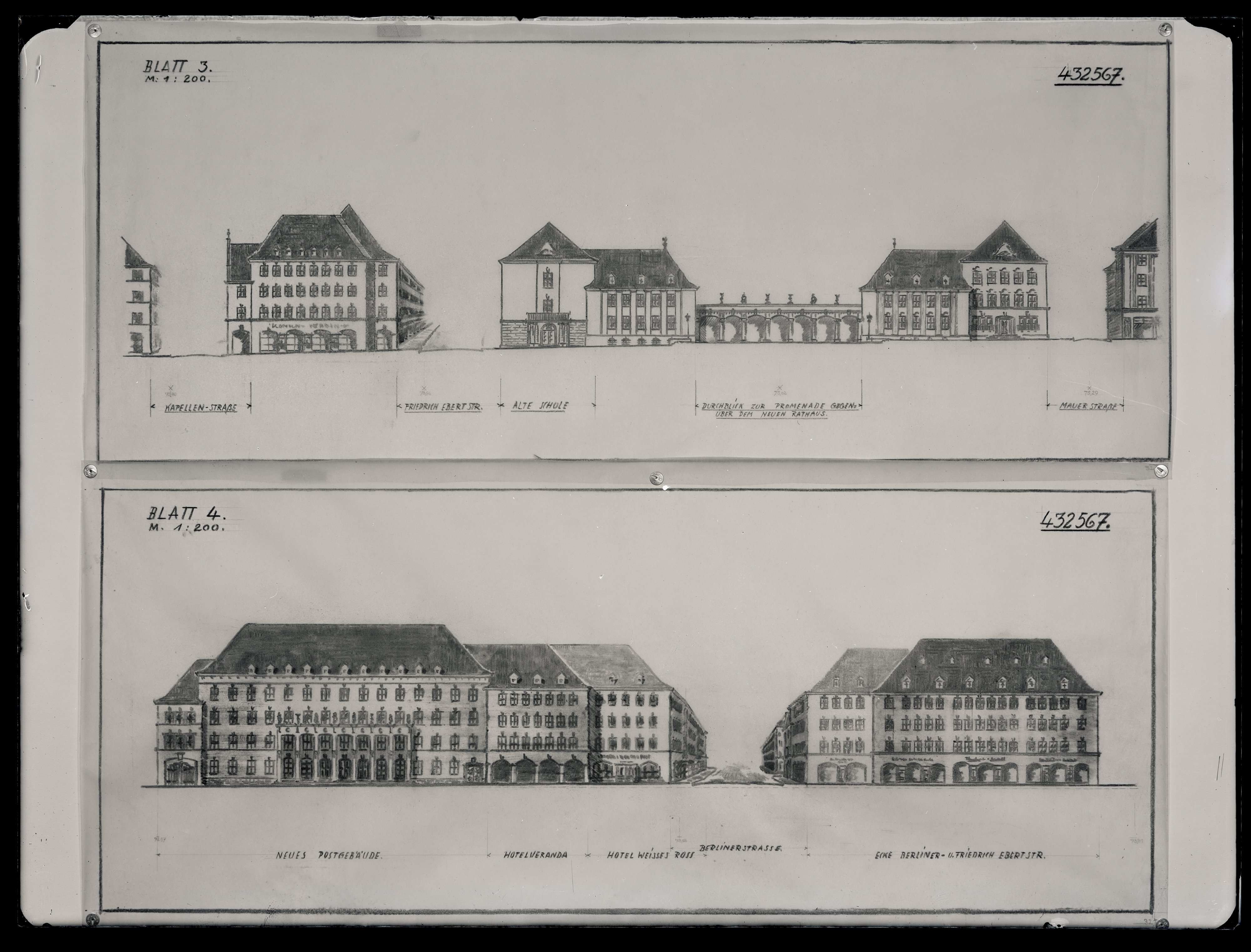 Entwurf Wiederaufbau Aufriss Cottbus Innenstadt (Stadtmuseum Cottbus CC BY-NC-SA)