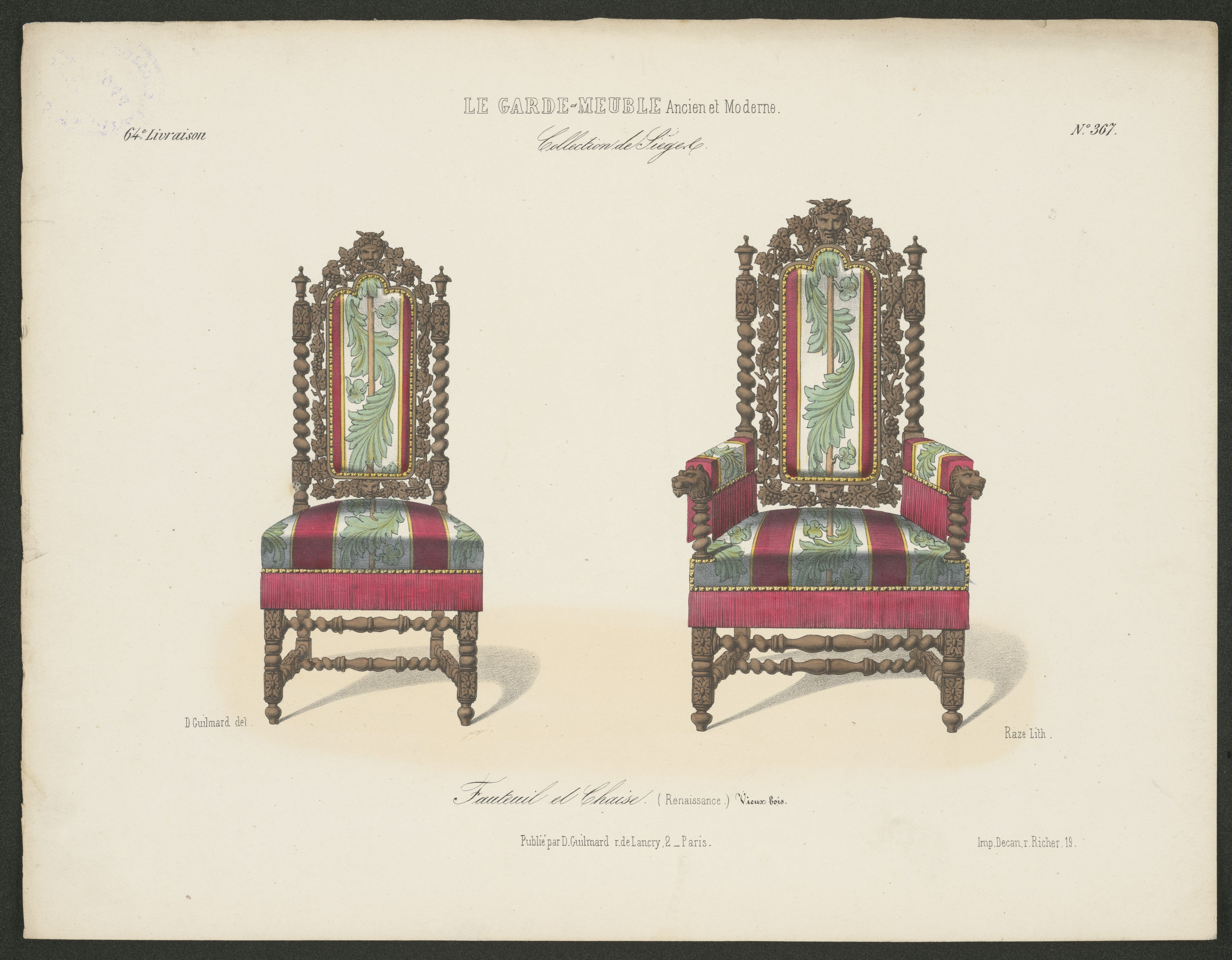 "Fauteuil et Chaise(Renaissance)", aus: Le Garde-meuble (Stiftung Fürst-Pückler-Museum Park und Schloss Branitz CC BY-NC-SA)