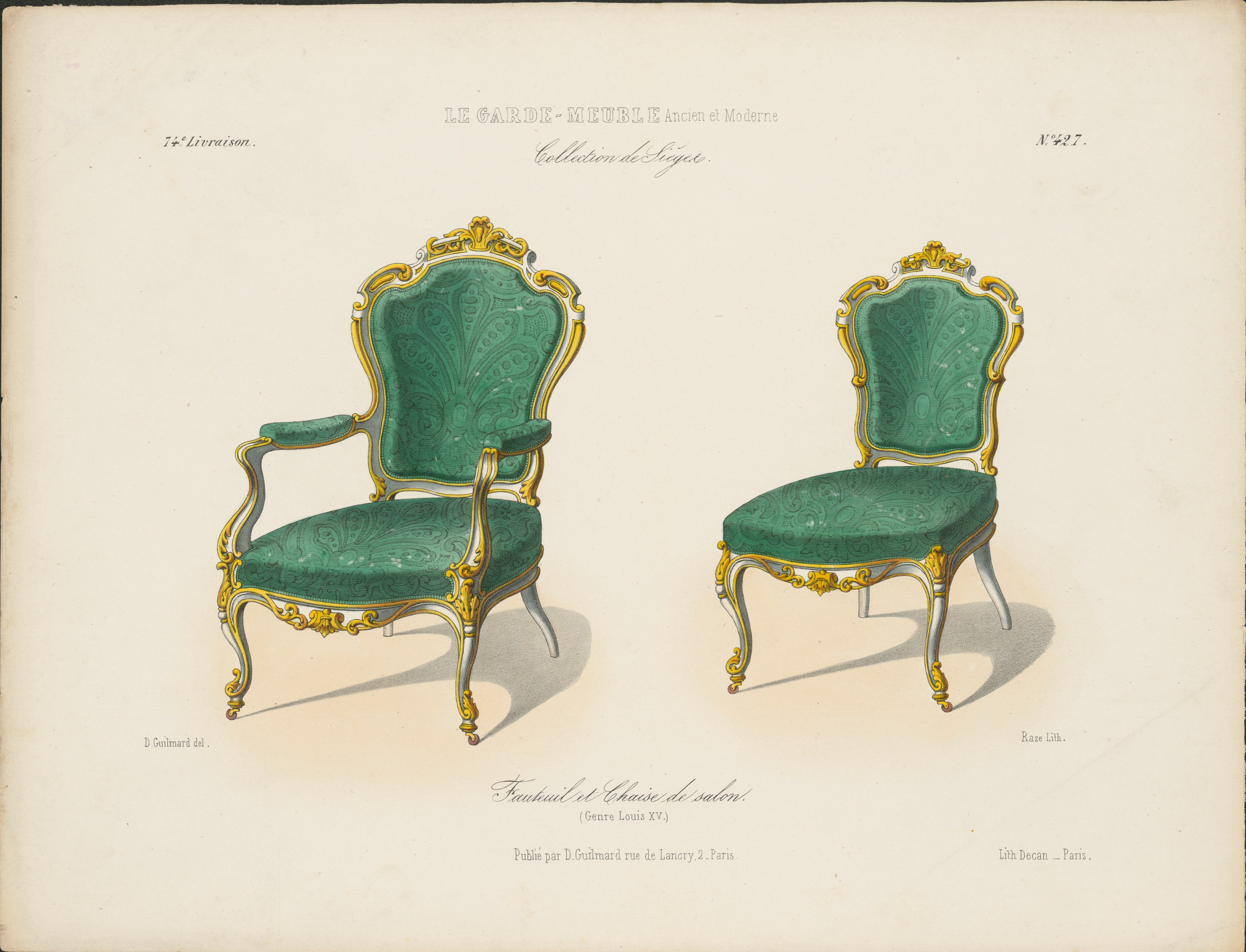 „Fauteuil et Chaise de salon (Genre Louis XV.)", aus: Le Garde-meuble (Stiftung Fürst-Pückler-Museum Park und Schloss Branitz CC BY-NC-SA)