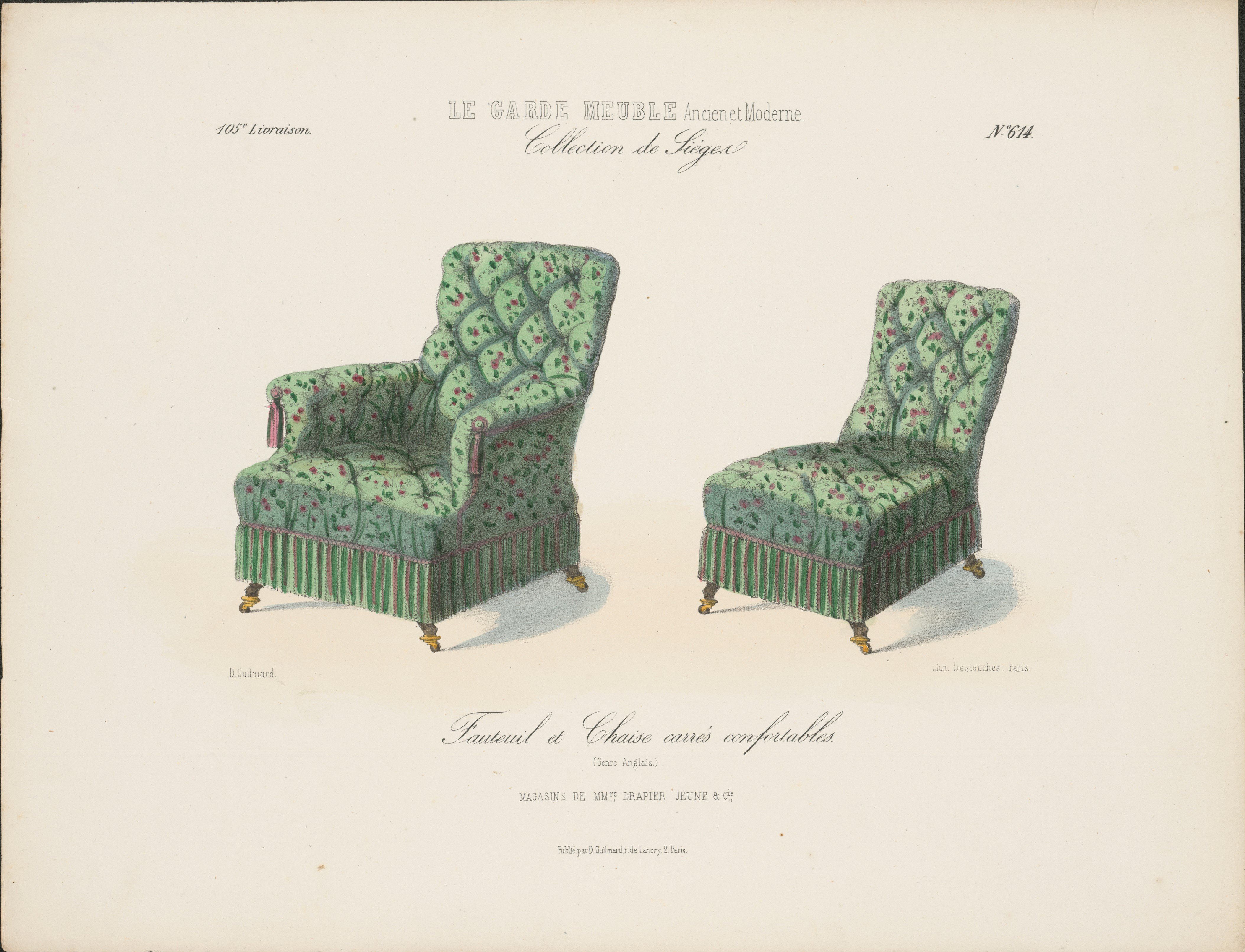 "Fauteuil et Chaise carrés confortables (Genre Anglais)", aus: Le Garde-meuble (Stiftung Fürst-Pückler-Museum Park und Schloss Branitz CC BY-NC-SA)