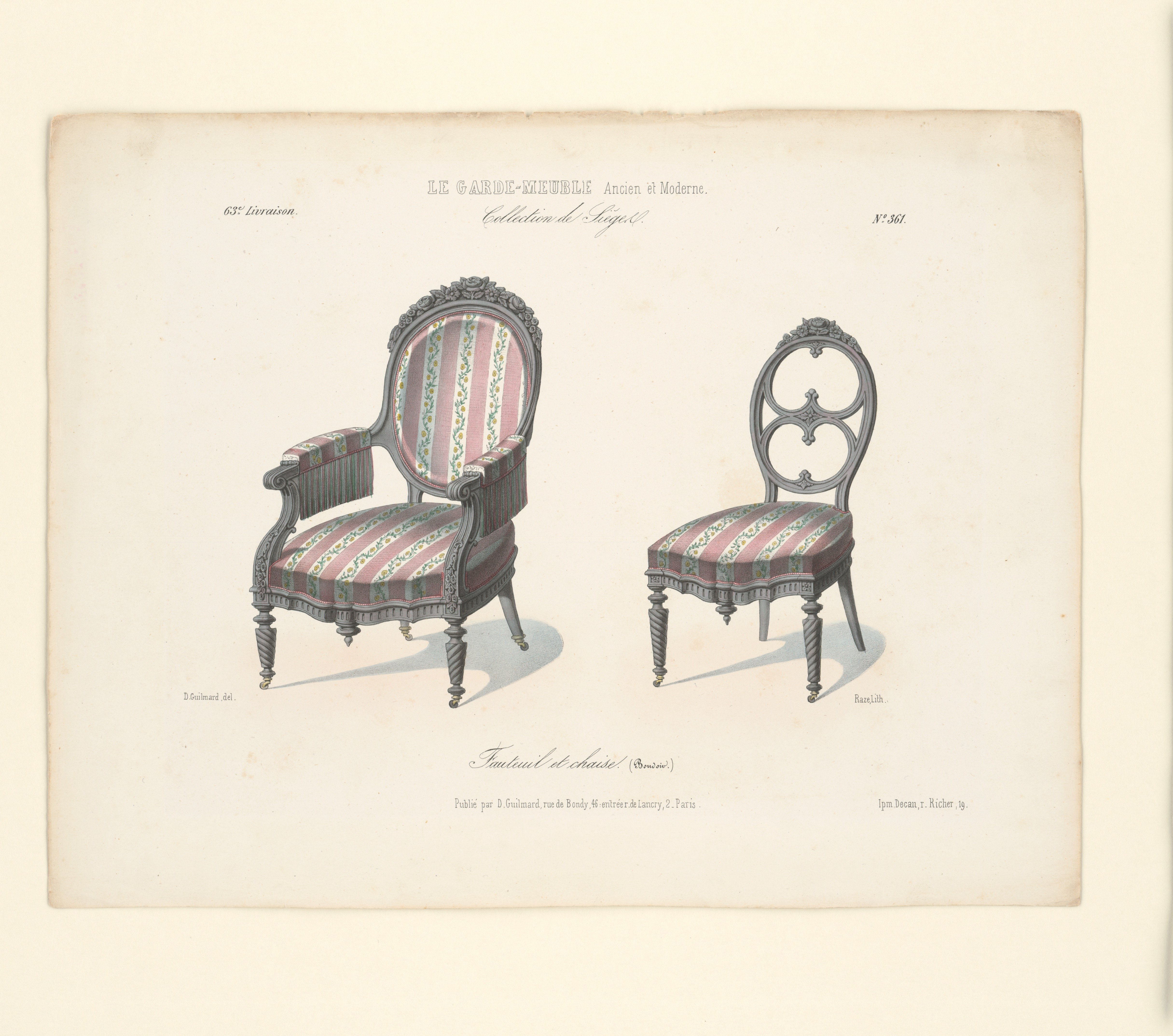 "Fauteuil et chaise (Boudoir.)", aus: Le Garde-meuble (Stiftung Fürst-Pückler-Museum Park und Schloss Branitz CC BY-NC-SA)