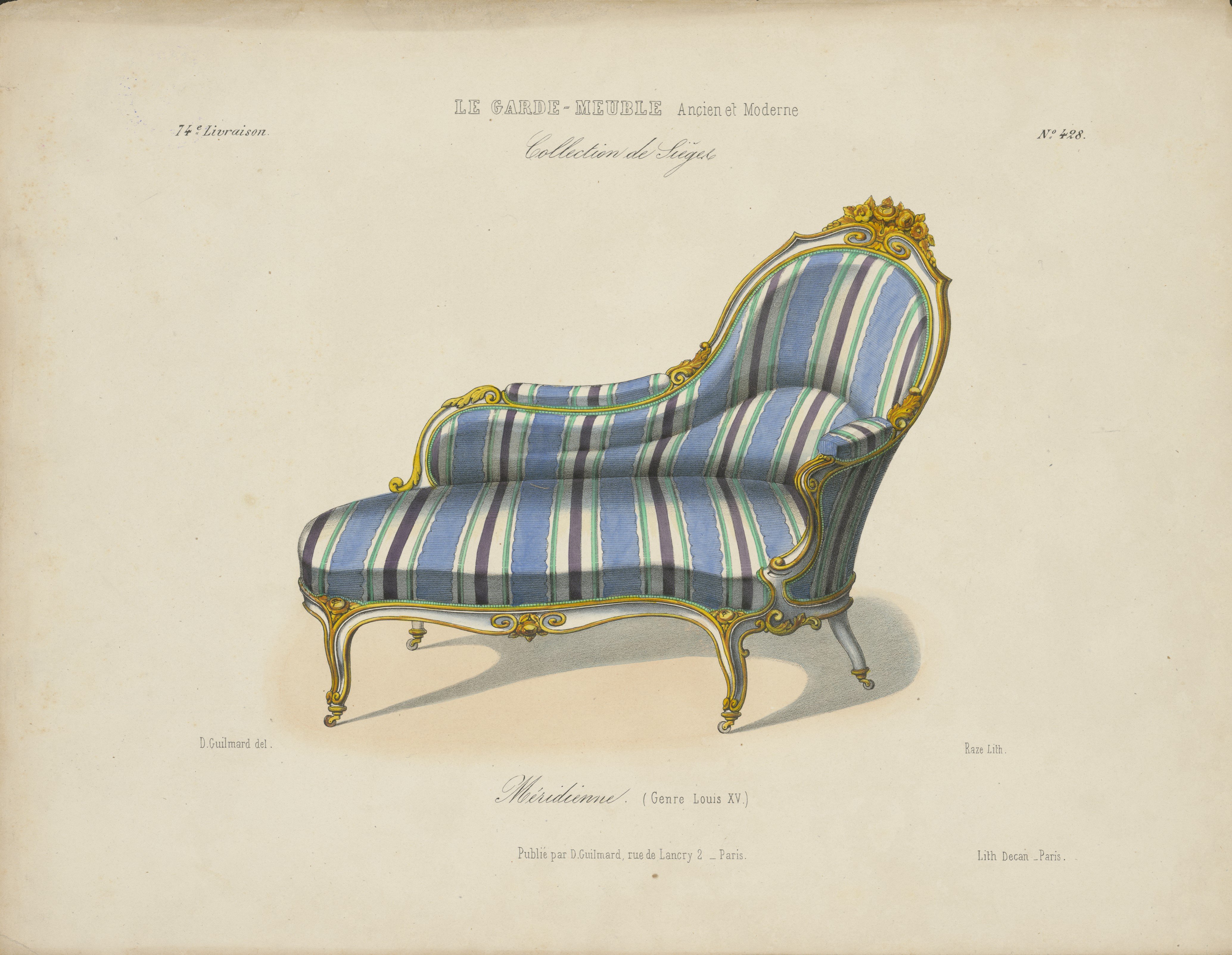 "Méridienne (Genre Louis XV.)", aus: Le Garde-meuble (Stiftung Fürst-Pückler-Museum Park und Schloss Branitz Public Domain Mark)