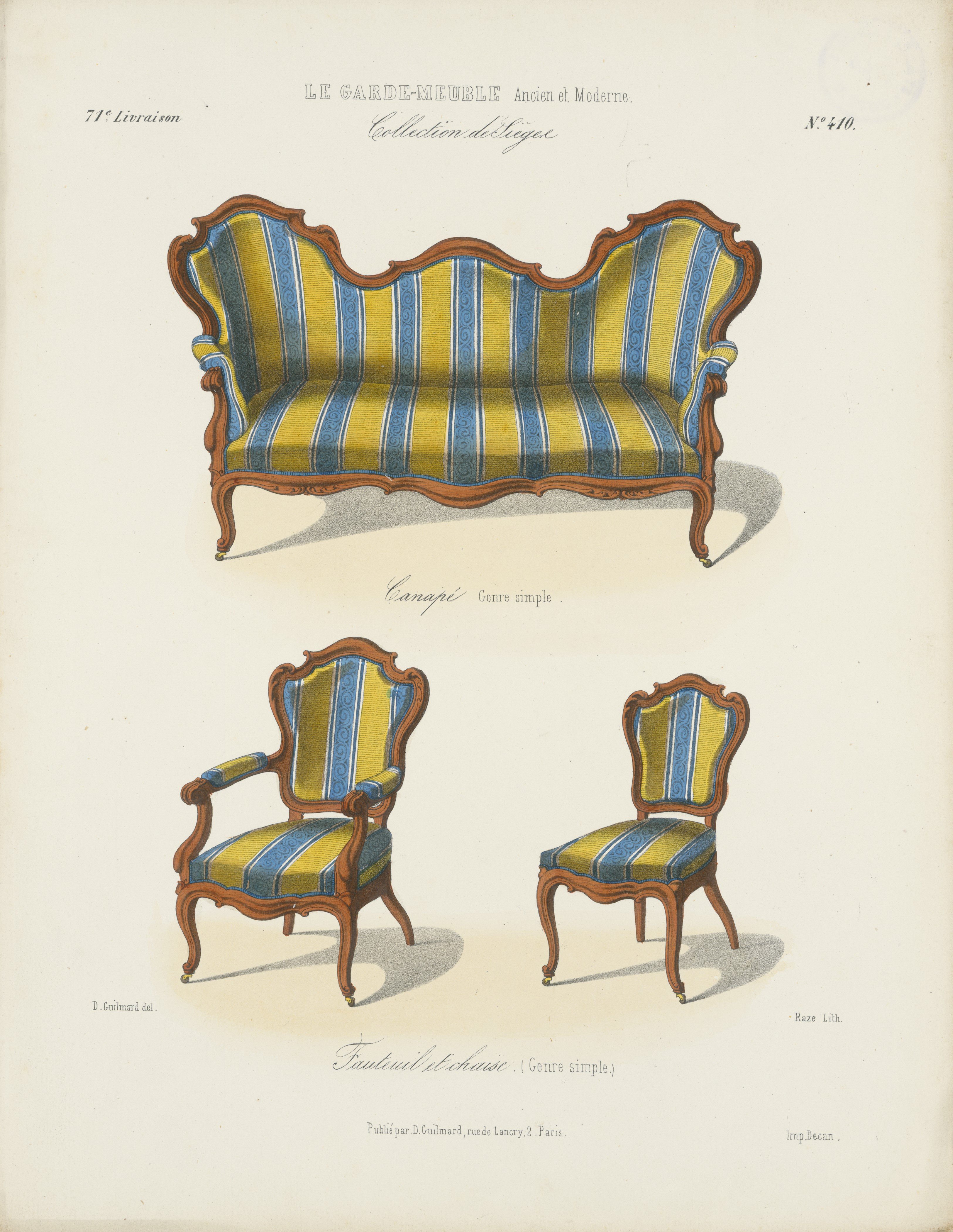 "Canapé Genre simple, Fauteuil et chaise. (Genre simple.)", aus: Le Garde-meuble (Stiftung Fürst-Pückler-Museum Park und Schloss Branitz Public Domain Mark)