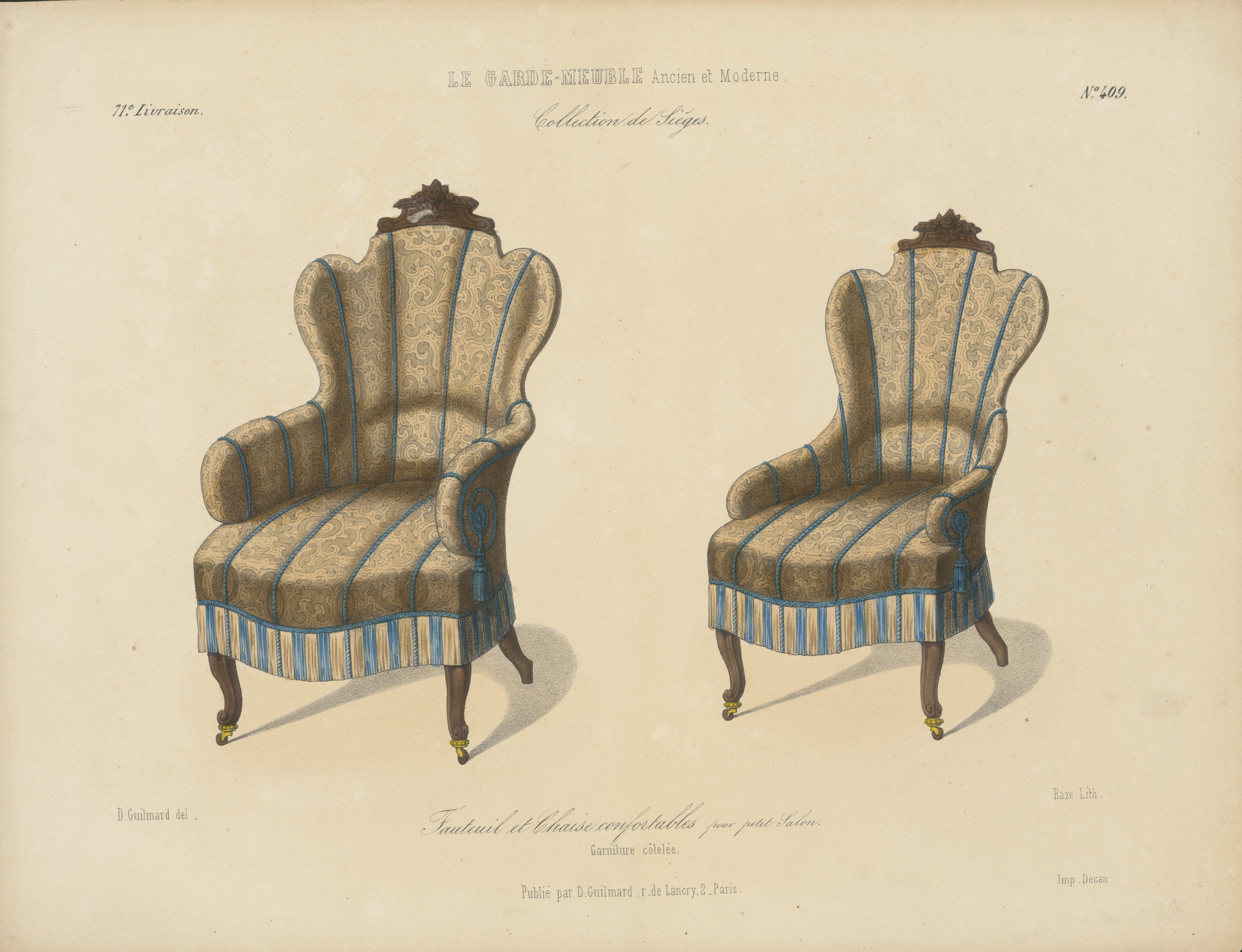 "Fauteuil et chaise confortables pour le petit Salon", aus: Le Garde-meuble (Stiftung Fürst-Pückler-Museum Park und Schloss Branitz Public Domain Mark)