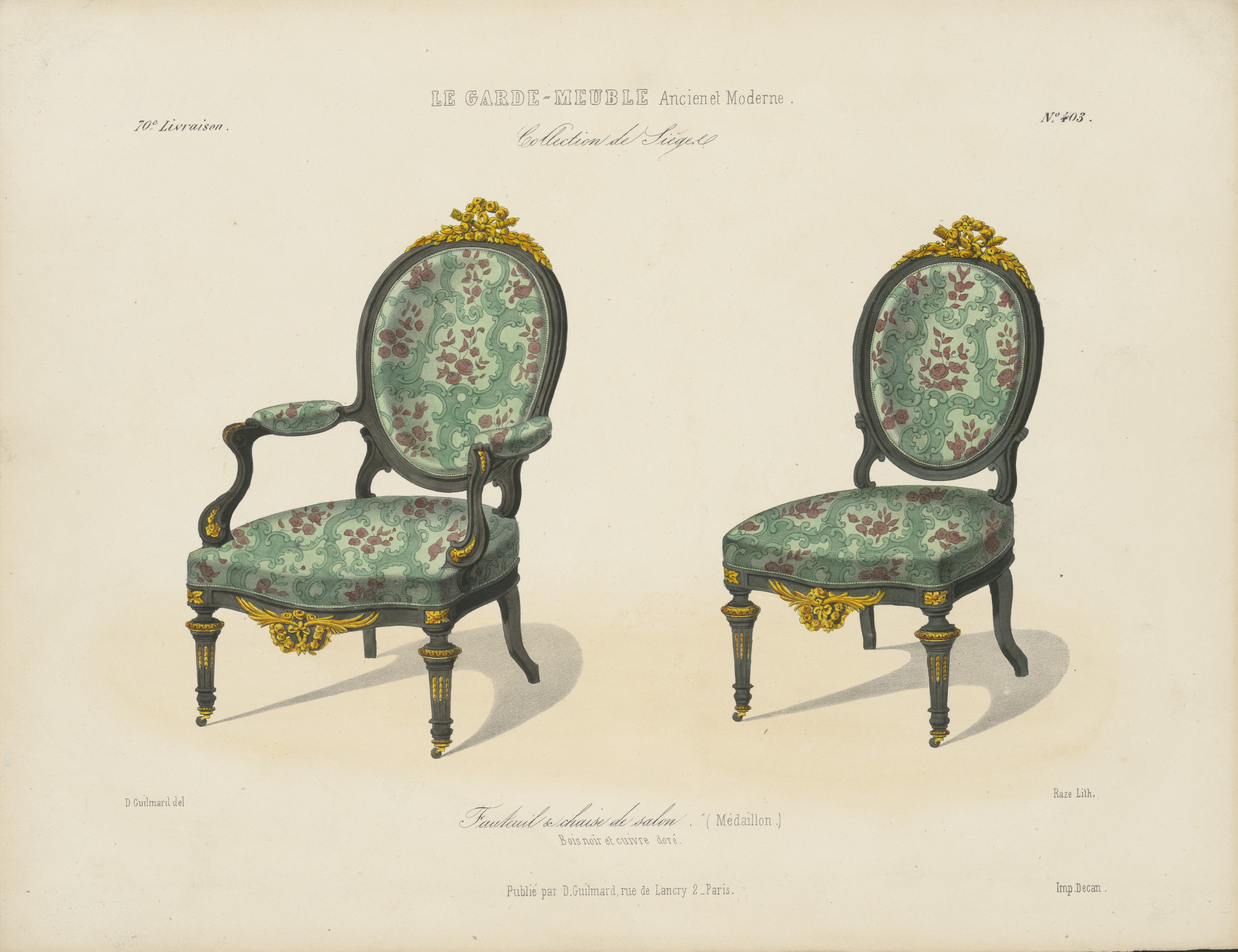 "Fauteuil et chaise de salon. (Médaillon.)", aus: Le Garde-Meuble (Stiftung Fürst-Pückler-Museum Park und Schloss Branitz Public Domain Mark)