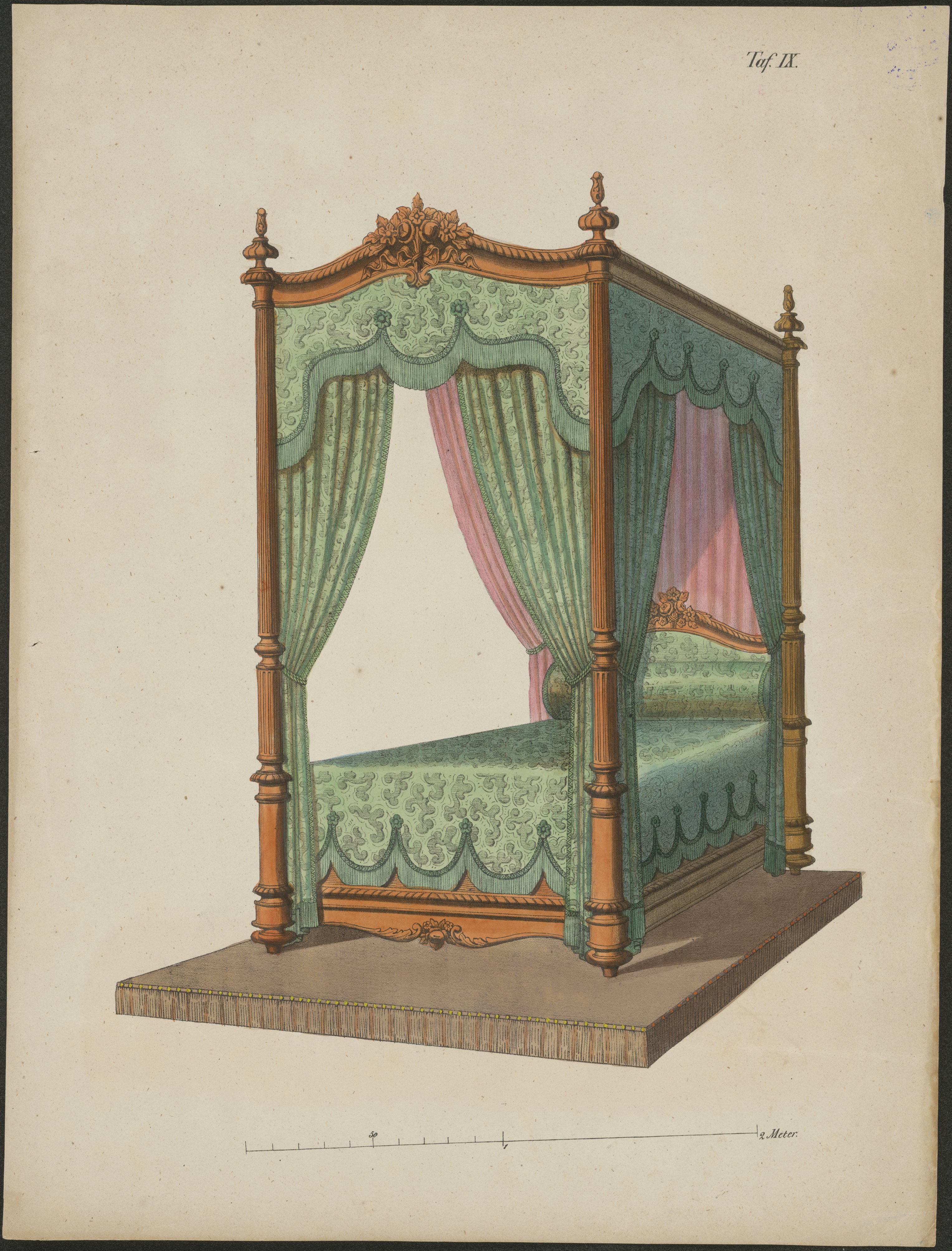 ["Lit à quatre colonnes." ; "'Genre Louis XV."] [Kopie nach Le Garde-meuble] (Stiftung Fürst-Pückler-Museum Park und Schloss Branitz Public Domain Mark)