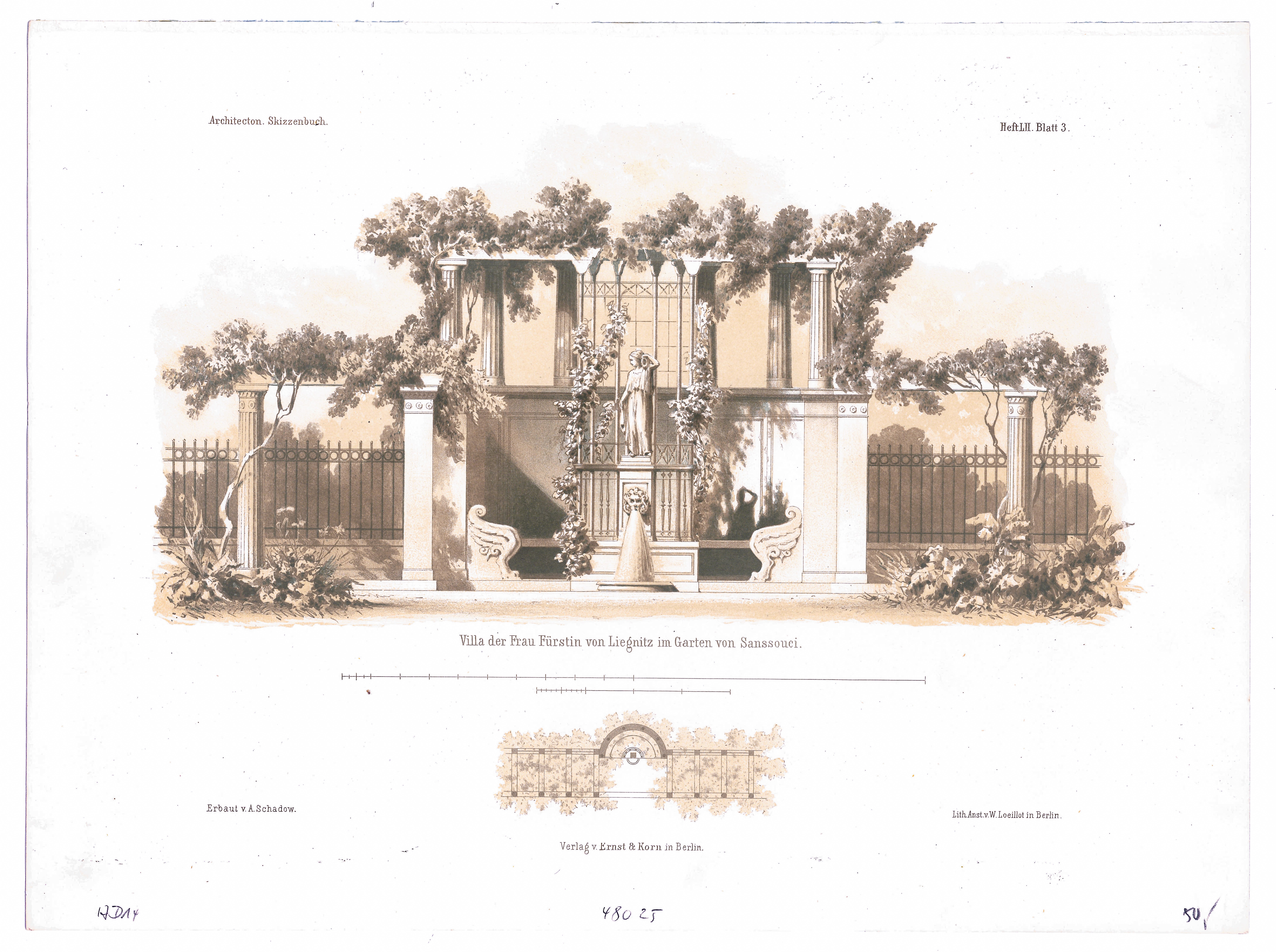 Villa Liegnitz in Sanssouci (Architectonisches Skizzenbuch - 1863, Heft LII, Bl. 3) (Stiftung Fürst-Pückler-Museum Park und Schloss Branitz Public Domain Mark)