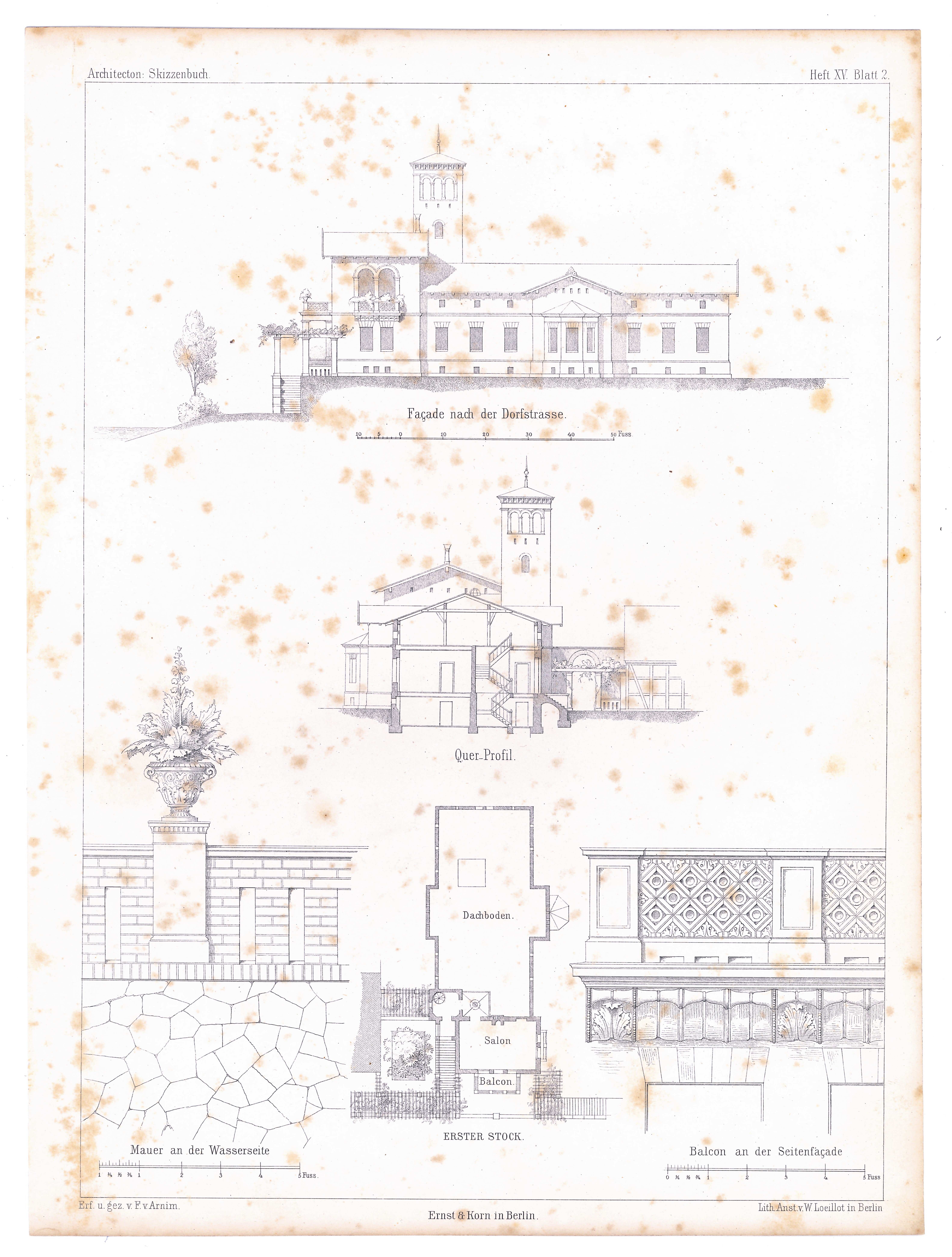 Villa bei Potsdam (Architectonisches Skizzenbuch - Heft XV, Bl. 2) (Stiftung Fürst-Pückler-Museum Park und Schloss Branitz Public Domain Mark)