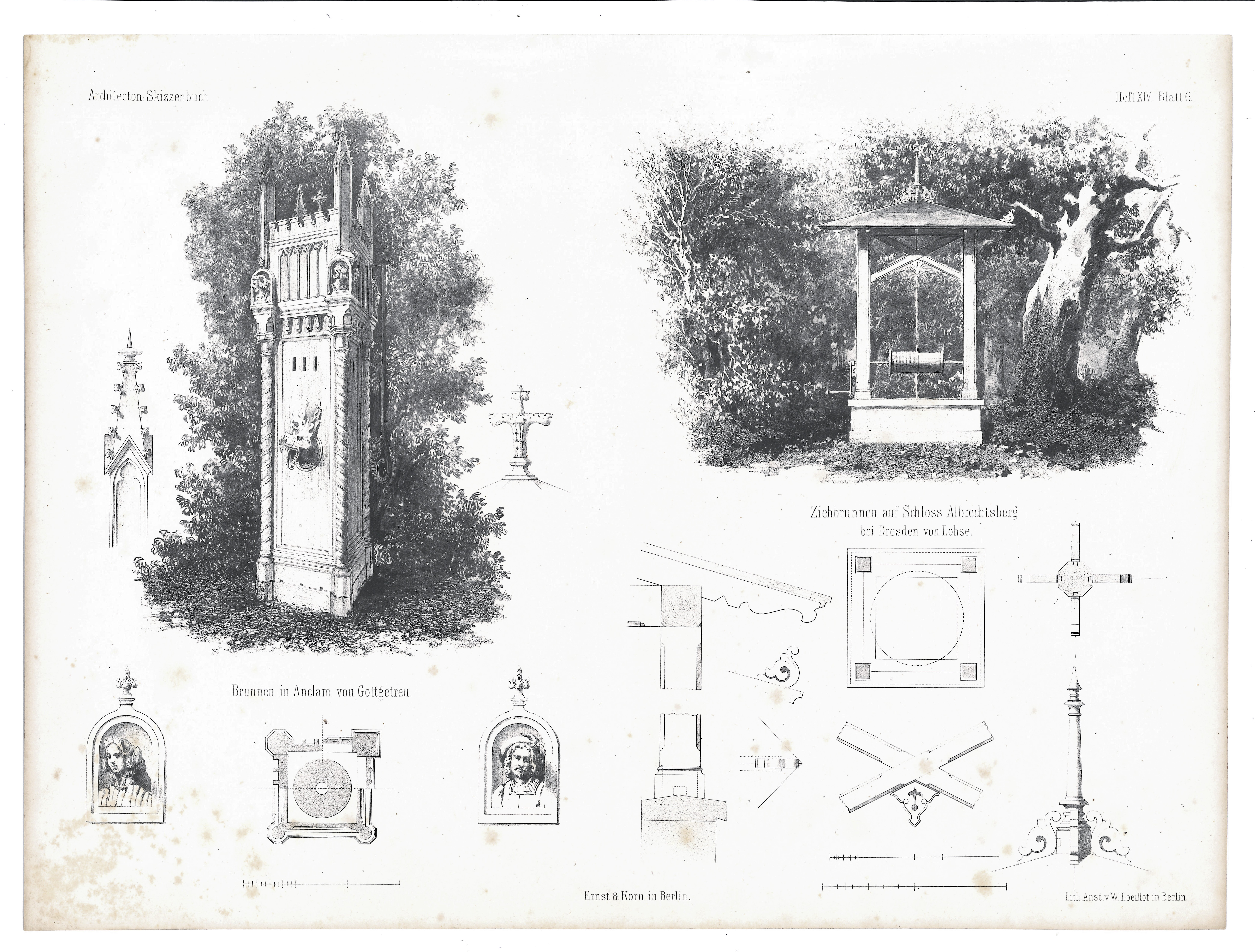 Brunnen (Architectonisches Skizzenbuch - Heft XIV, Bl. 6) (Stiftung Fürst-Pückler-Museum Park und Schloss Branitz Public Domain Mark)