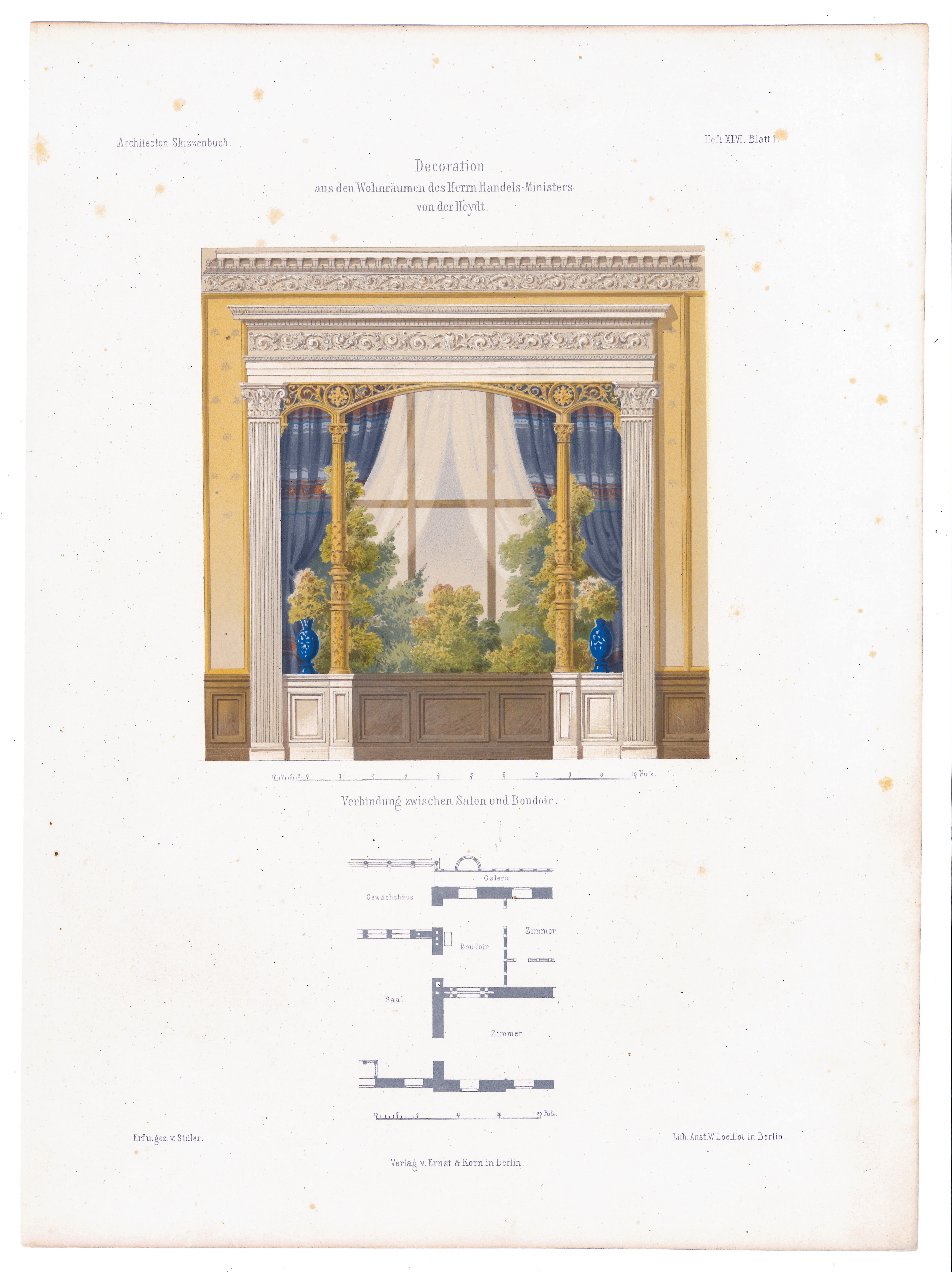 Wohnraumdekoration (Architectonisches Skizzenbuch - Heft XLVI, Bl. 1) (Stiftung Fürst-Pückler-Museum Park und Schloss Branitz Public Domain Mark)
