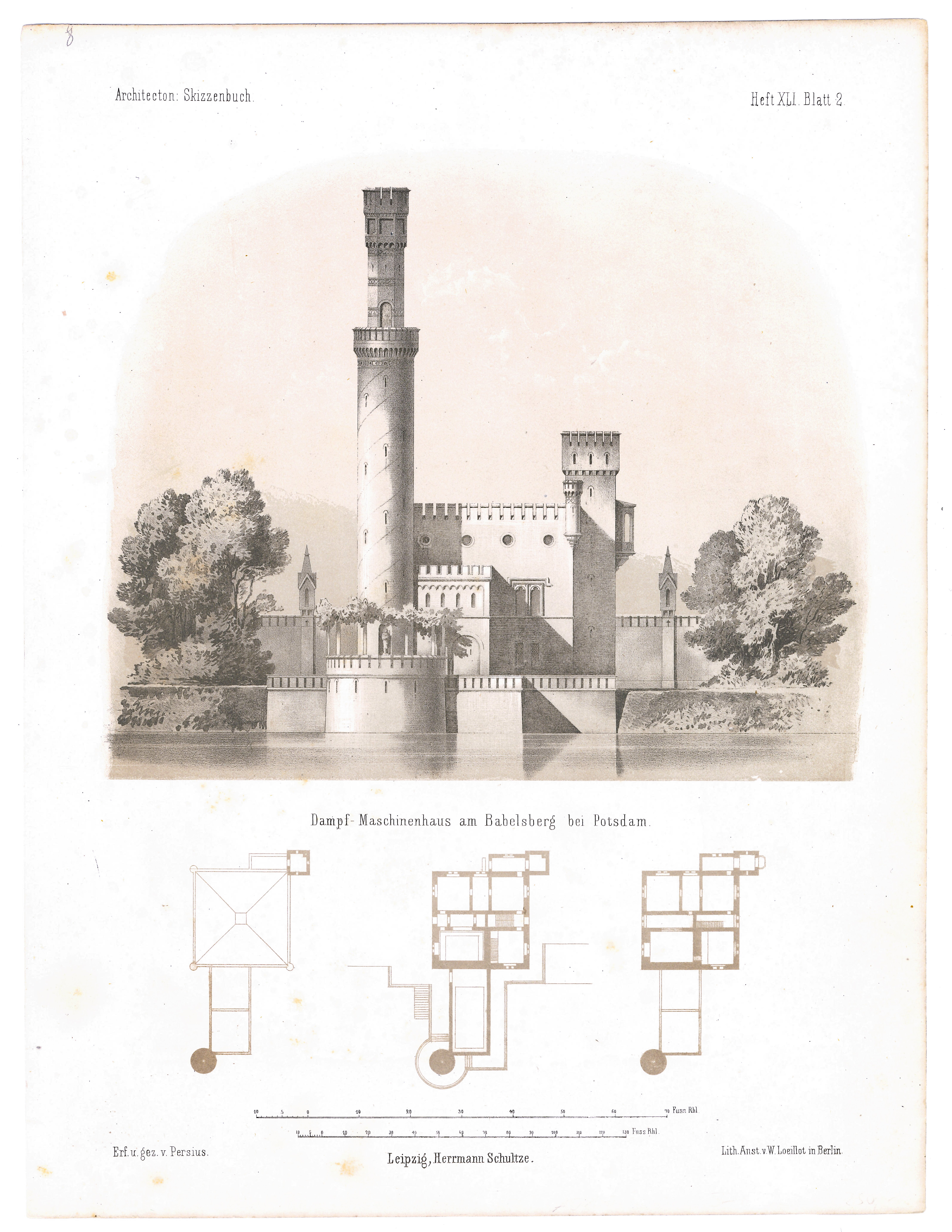 Dampfmaschinenhaus Babelsberg (Architectonisches Skizzenbuch - Heft XLI, Bl. 2) (Stiftung Fürst-Pückler-Museum Park und Schloss Branitz Public Domain Mark)